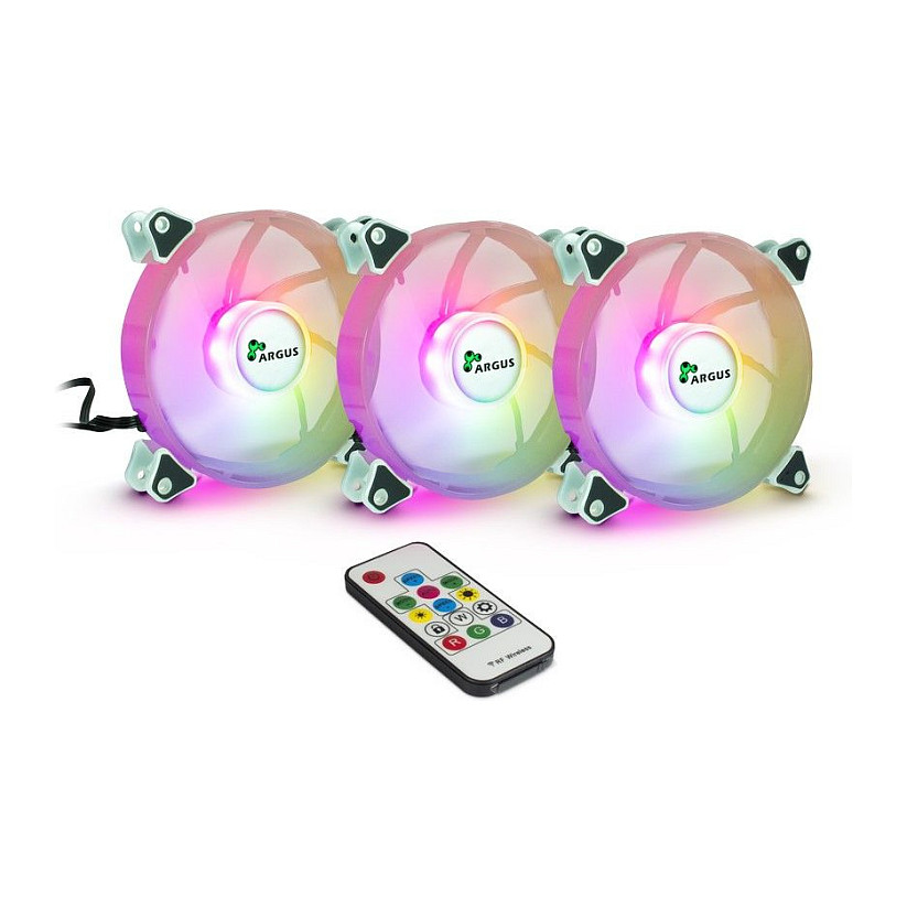 Ftohës për Kasë Inter-Tech Argus RGB-FAN Set RS-06 / 120mm / 25mm / 1200 RPM / PWM / RGB / 8 LED / 3-Pack / Controller – Bardhë