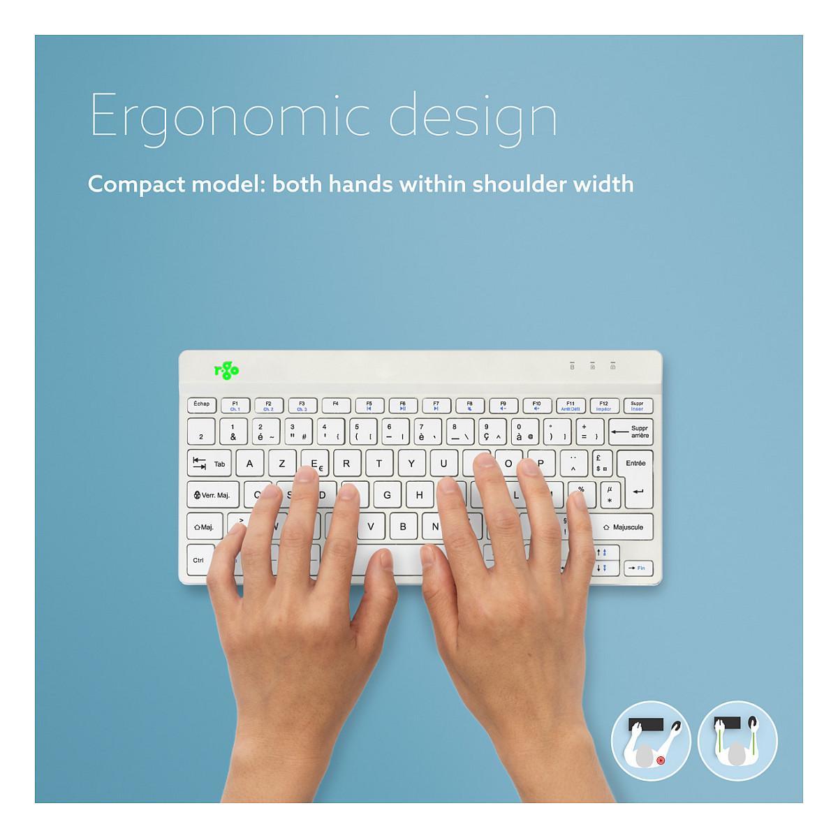Tastierë pa kabllo R-Go Tools R-Go Compact Break / AZERTY / Scissor / Bluetooth / Mini - Bardhë - 11