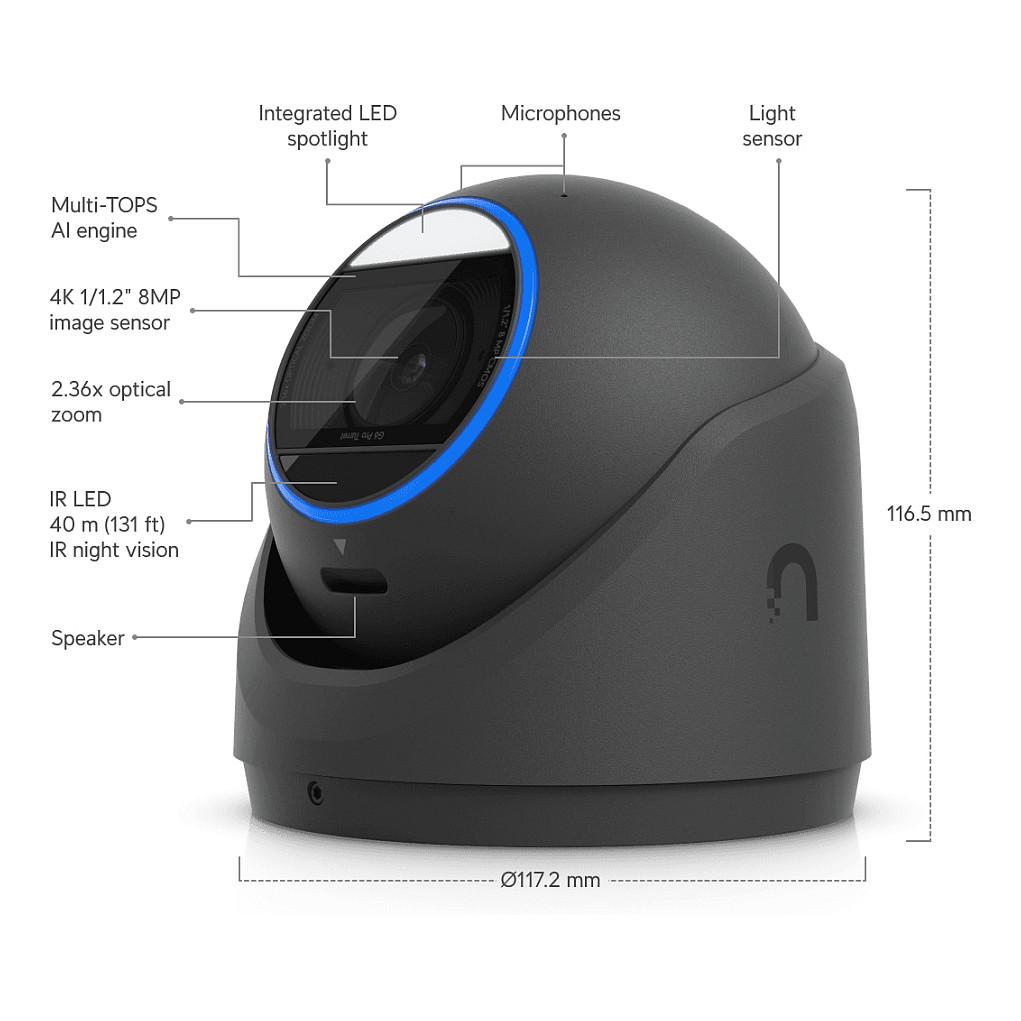 Kamerë Sigurie IP CCTV Ubiquiti G6 Pro Turret, 8MP, 5.85–13.8mm, 2.36x Optical Zoom, AI, IR 40m, PoE+ - Zezë - 9
