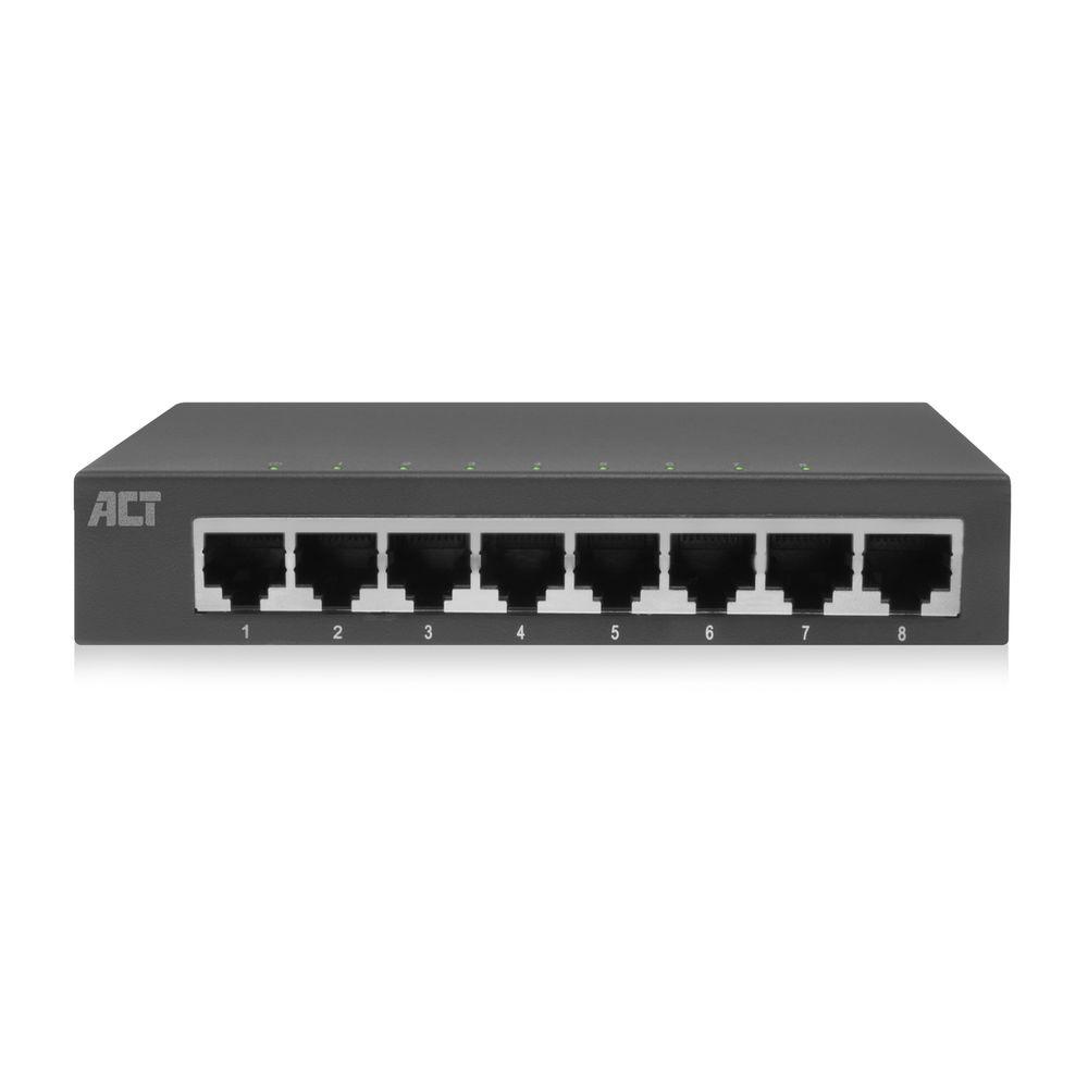 Switch ACT AC4418, 8x Gigabit Ethernet RJ45, 10/100/1000Mbps, 16Gbps, i pamenaxhuar, Kuti Metalike - Hiri