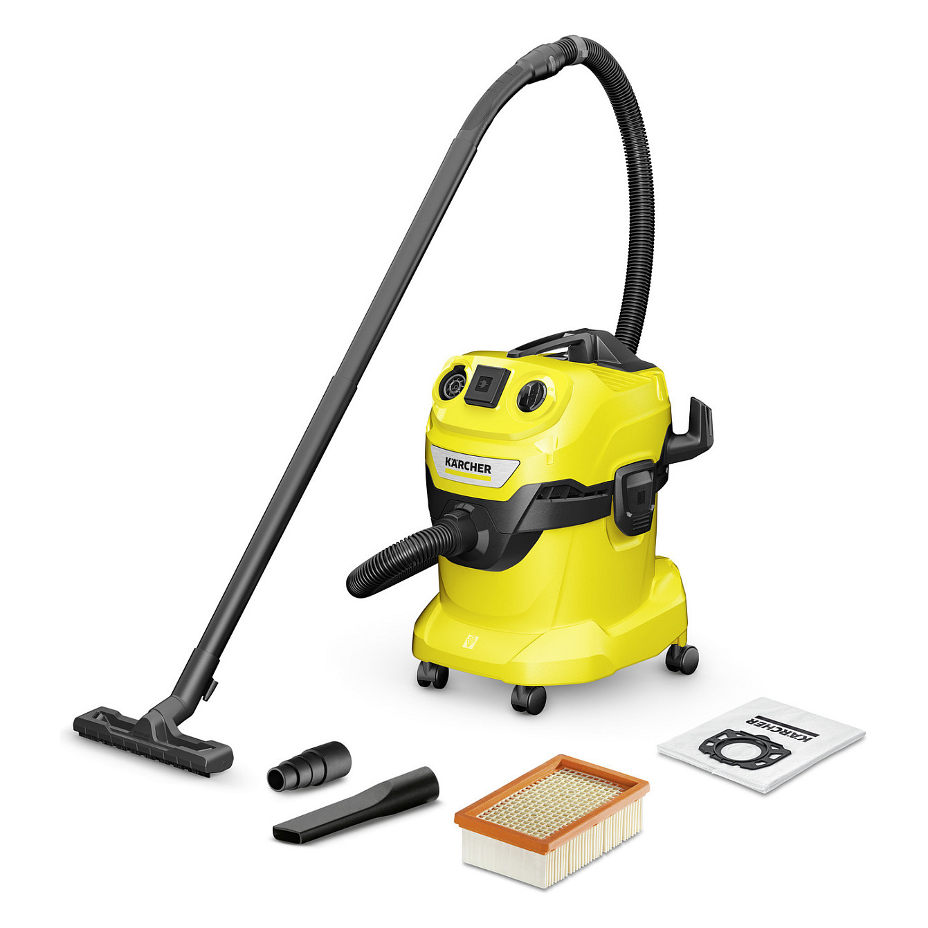 Fshesë me Vakum Kärcher WD 4 P V-20/5/22 / Wet & Dry / 1100W / 240W / 20L / 240mbar / 55L/s / 5m – Verdhë/Zezë