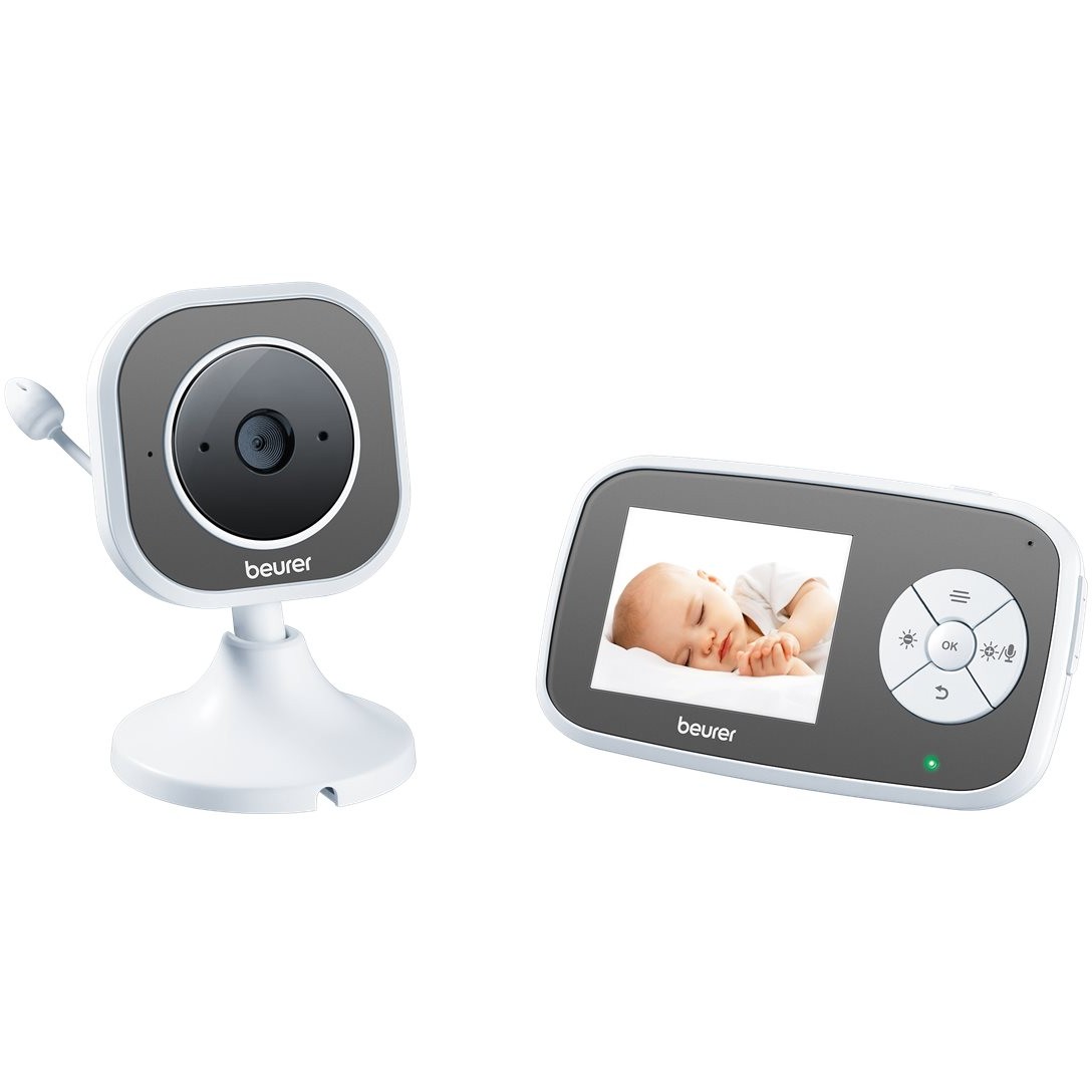 Monitor për bebe Beurer BY 110 / 2.8" LCD / Night Vision / ECO+ / 4 Kamera / 300m / Intercom – Bardhë/Gri