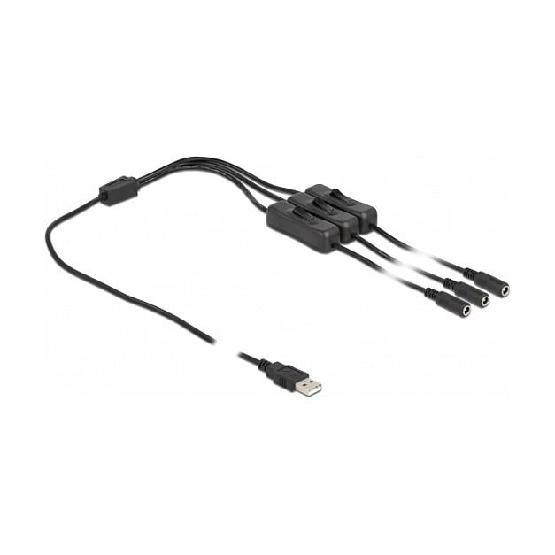 Kabllo për Furnizim me Energji DeLOCK 86798, USB-A në 3x DC 5.5 x 2.1mm, 1m, 3x Switch - Zezë - 2