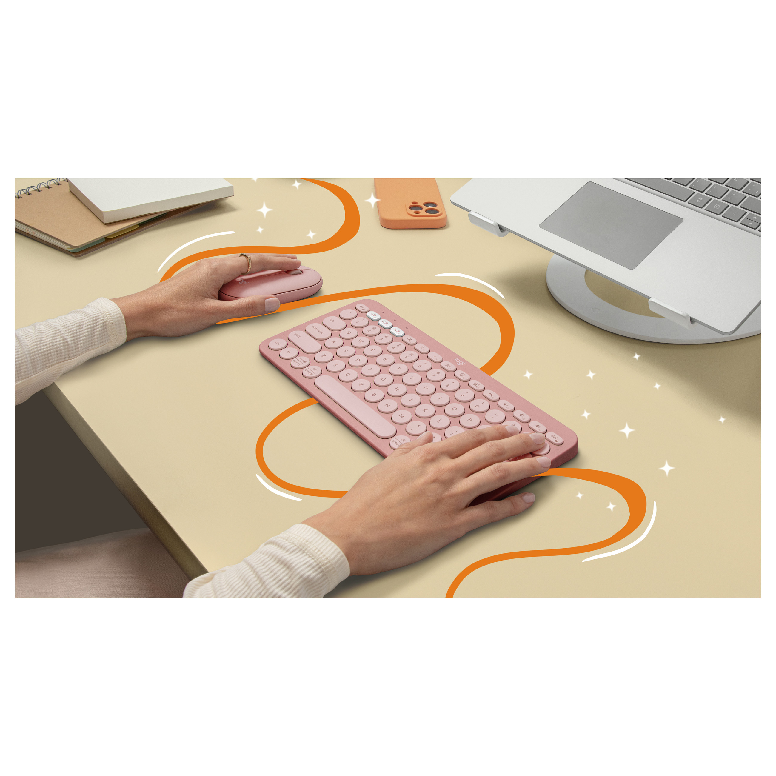 Tastierë Pa kabllo Logitech Pebble Keys 2 K380s / Mini / Scissor Switch / Bluetooth / QWERTY US / Easy-Switch / 3 Pajisje - Rozë - 10