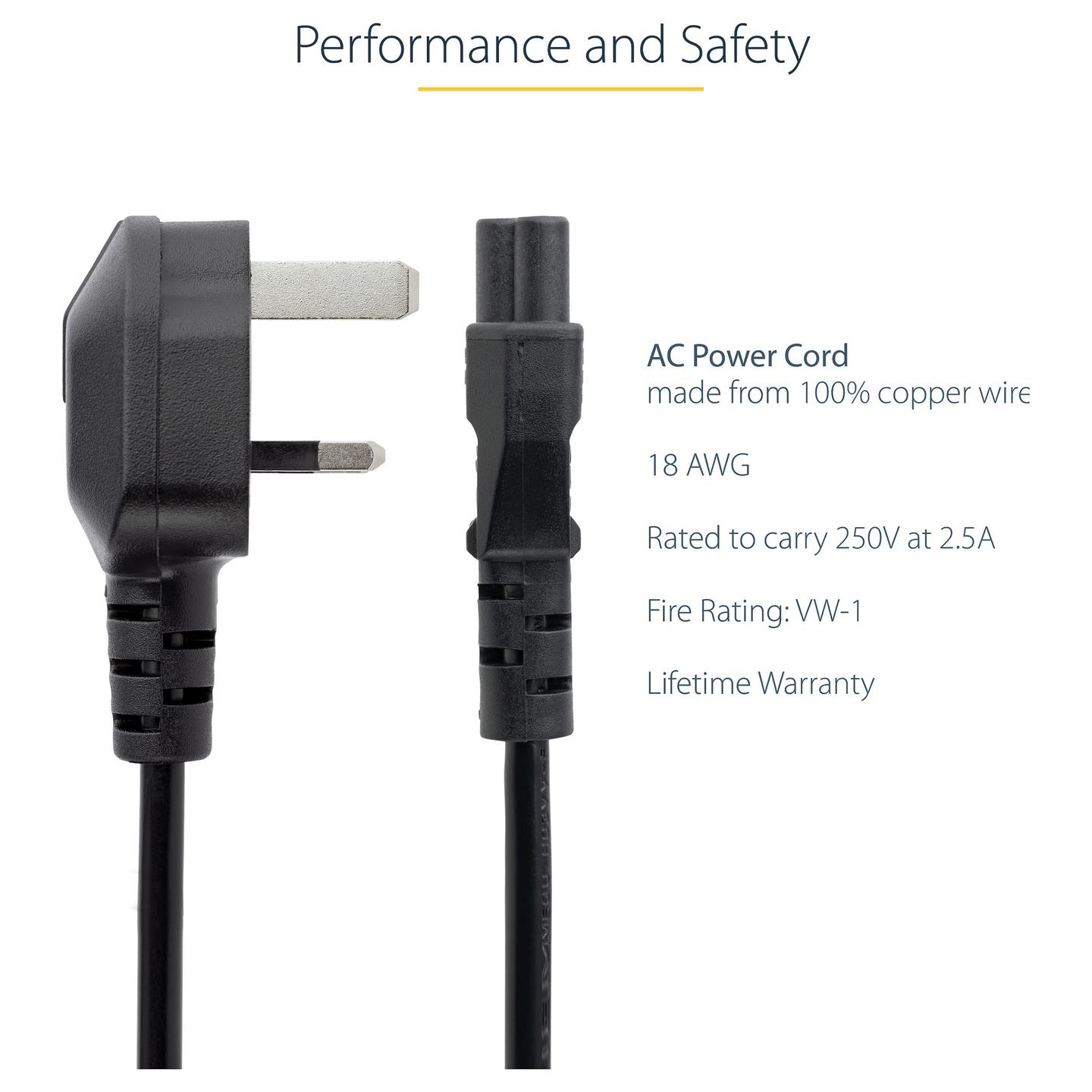Kabllo për Furnizim me Energji StarTech.com PXTNB3SUK1M / BS 1363 - C5 / 18 AWG / 250 V / 2.5 A / 1m - Zezë - 7
