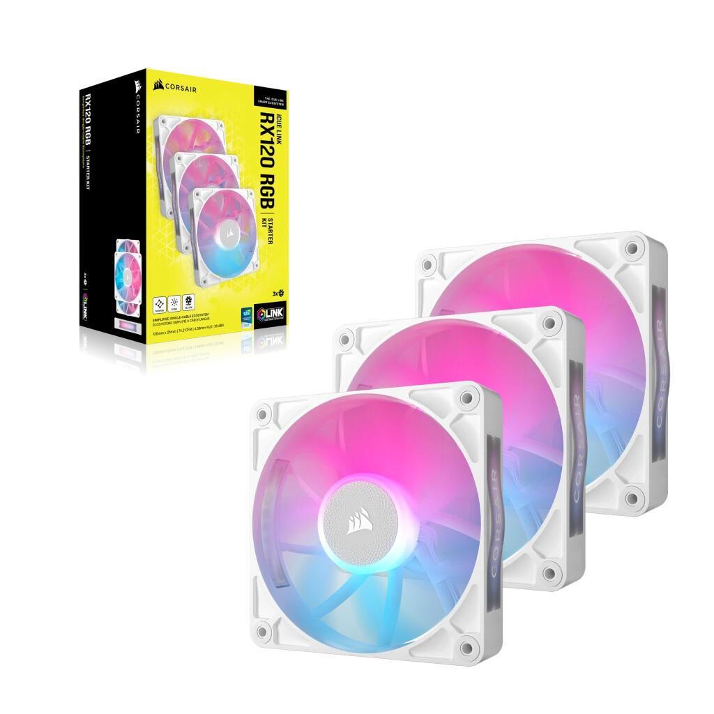 Ftohës për Kasë Corsair iCUE LINK RX120 RGB / 120mm / PWM / 400–2100 RPM / 73.5 CFM / 4.33 mmH₂O / 3-Pack / RGB – Bardhë - 2
