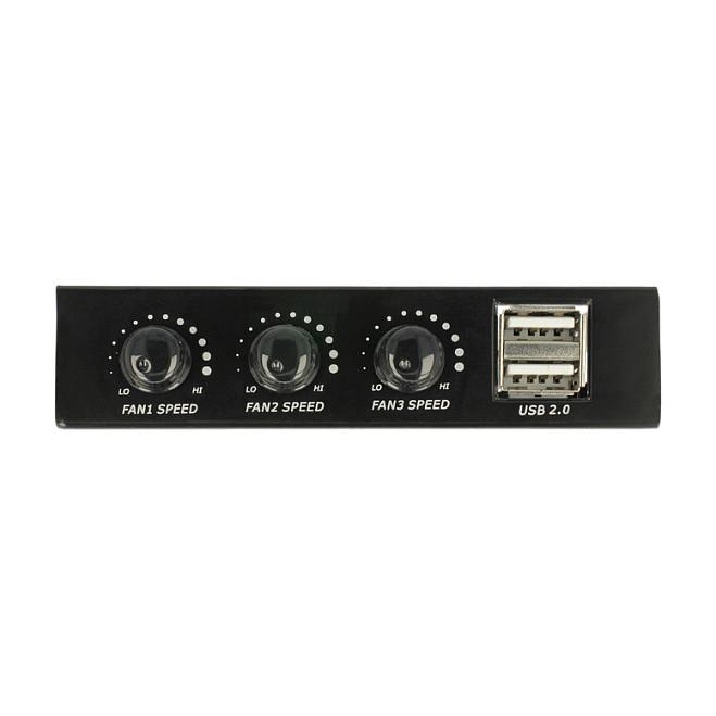 Panel Frontal për Kasë DeLOCK 62714 / 3.5" / 2x USB 2.0 / 3x Kontroll Ventilatorësh - Zezë - 2