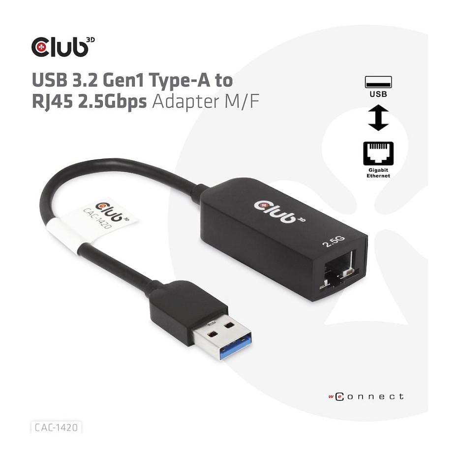 Adapter USB Club 3D CAC-1420 / USB-A në Gigabit Ethernet / RJ-45 / 2.5 Gbit/s / USB 3.2 Gen 1 - Zezë - 4