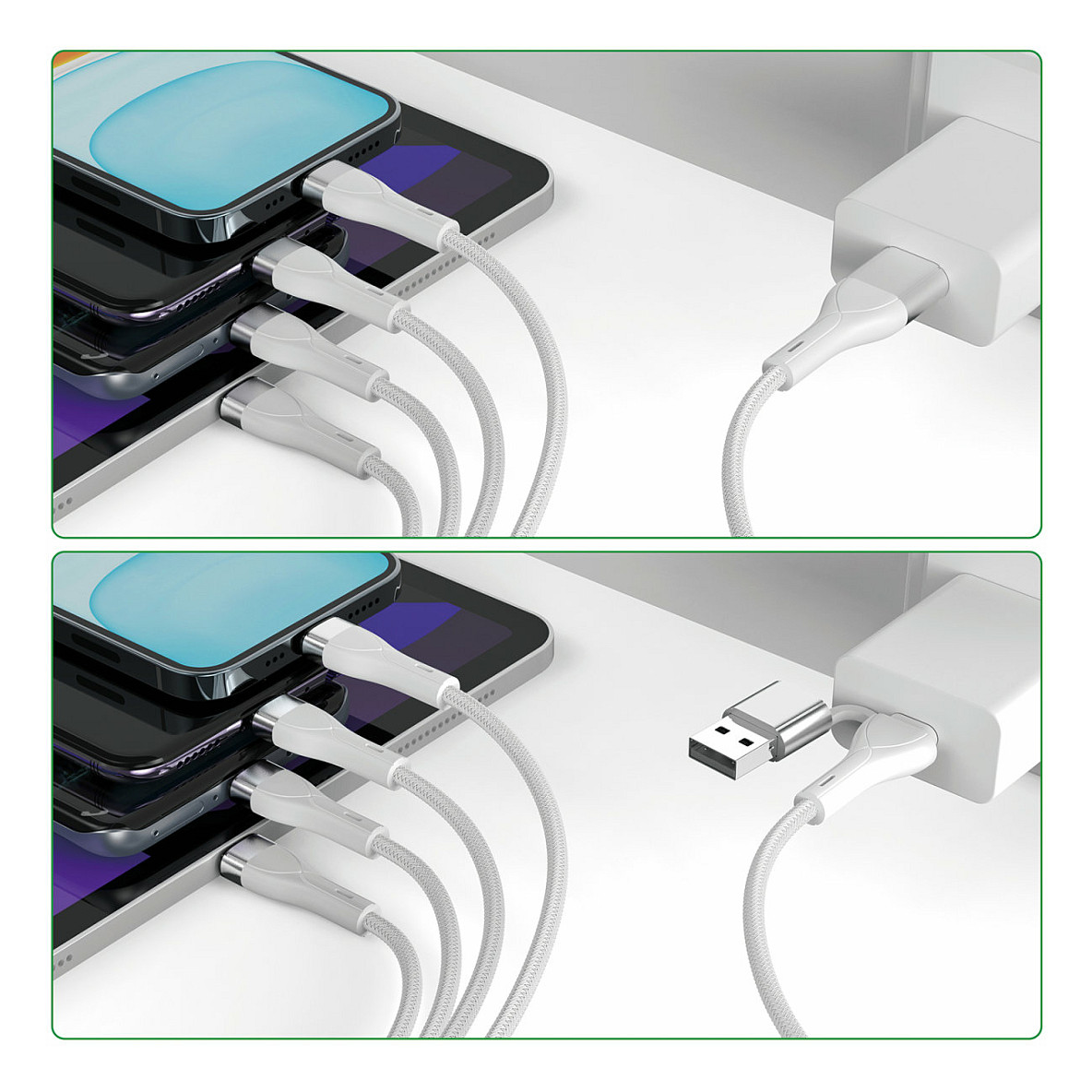 Kabllo USB 4smarts USB-C/A Multi-Charging Cable 4-in-2 / 1.2m – Bardhë - 5