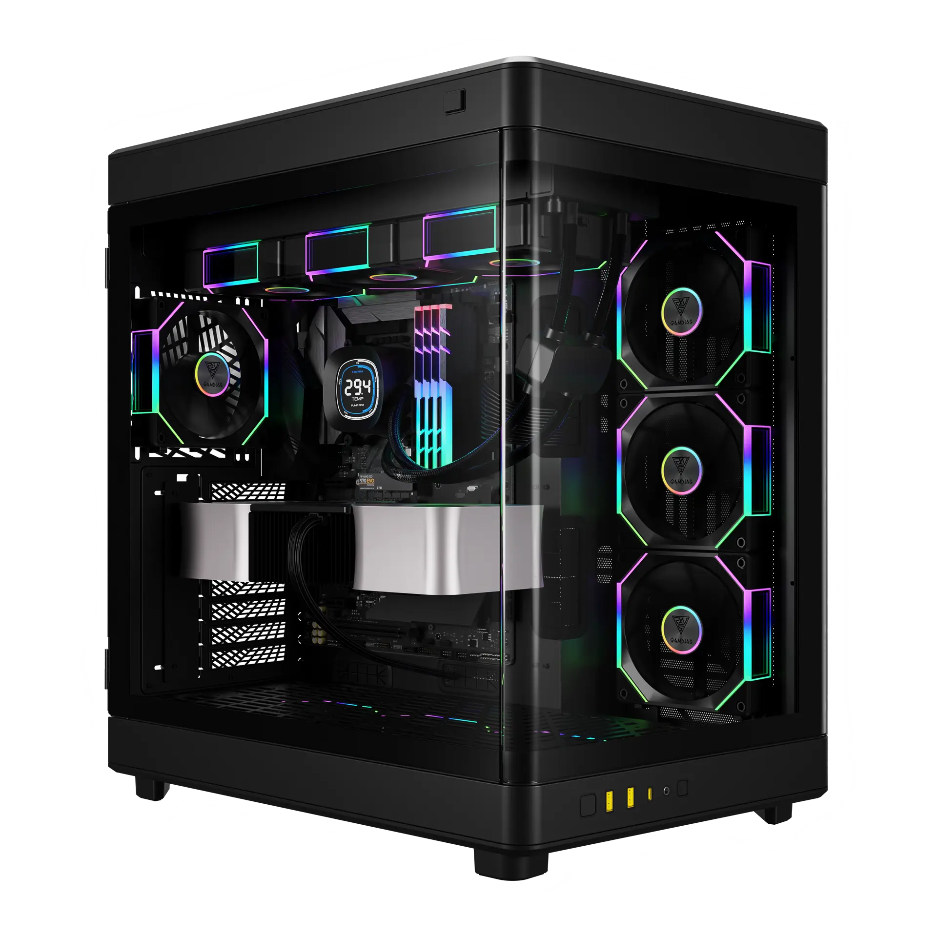 Kasë GAMDIAS NESO P1 PRO / Full Tower / E-ATX / 3x 120mm ARGB Fan / Tempered Glass - Zezë