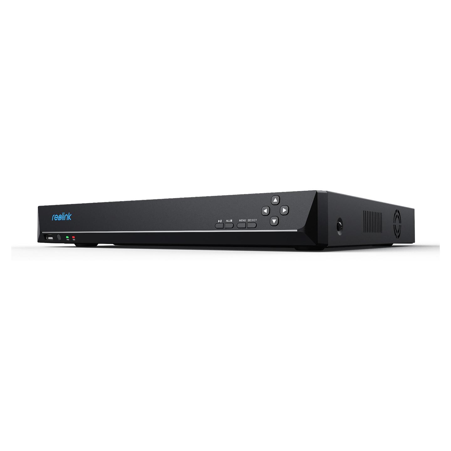 NVR Reolink NVS36, 36-Kanal, deri 16MP, 3× SATA deri 48TB, 4× RJ45 për Kamera, Gigabit Ethernet, HDMI, VGA, 8× Alarm In, 4× Alarm Out - Zezë