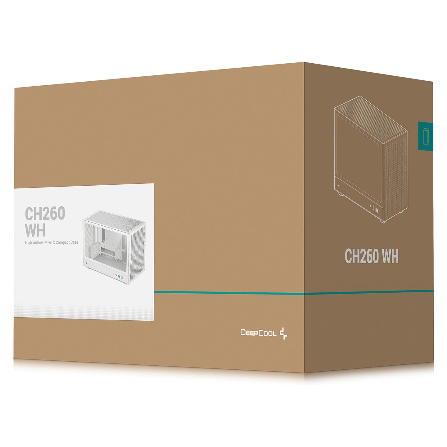 Kasë DeepCool CH260 WH, Mini Tower, Micro-ATX, Mini-ITX, xham i temperuar, mbështetje për radiator 360 mm, USB-C Gen 2, 2x USB 3.0 - Bardhë - 11
