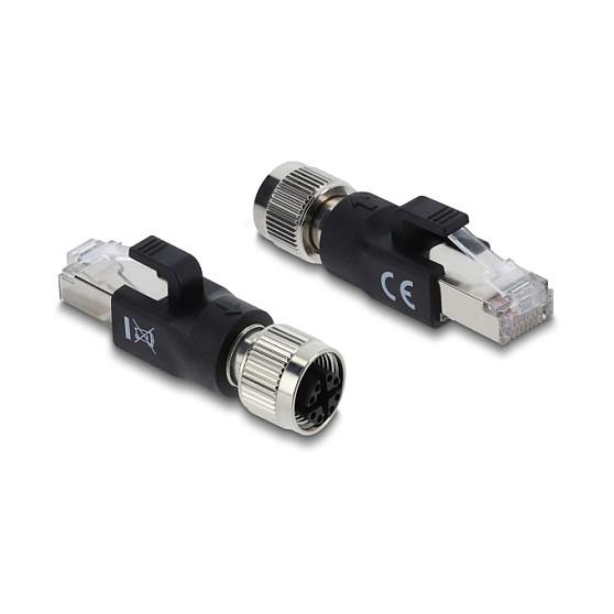 Adapter për Rrjet DeLOCK 90834, M12 X-Koduar 8-Pin Femër në RJ-45 Mashkull, Cat.6, IP67 – Zezë - 1