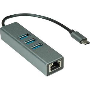 Hub USB-C ROLINE 12.02.1127, 3x USB-A 3.2 Gen 1, 5 Gbps, Gigabit Ethernet RJ45, Kabllo 10 cm, Korpus Alumini – Argjend - 3