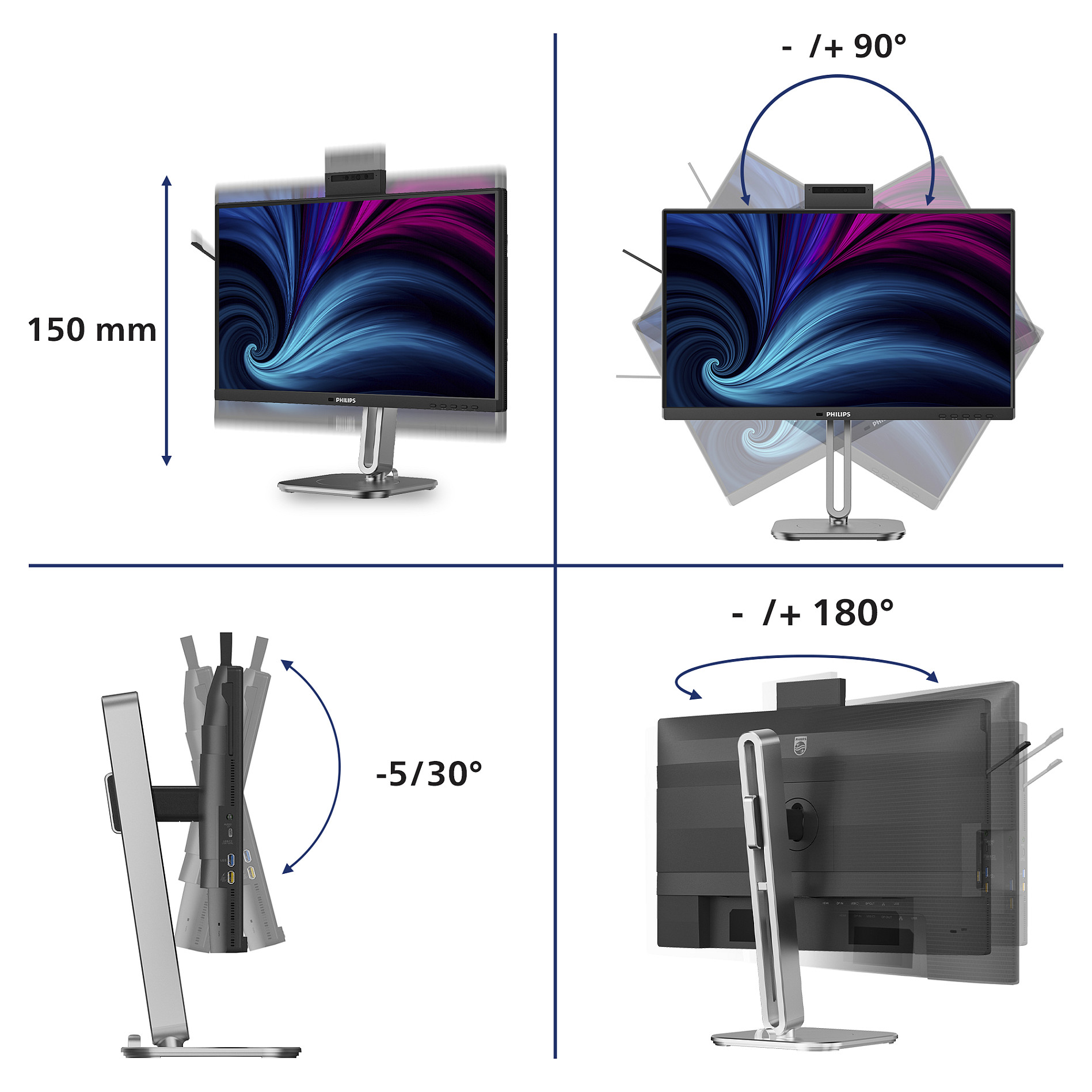 Monitor Philips B Line 24B2U4301H/00 / 23.8" / Full HD IPS / 120Hz / 4ms / USB-C+HDMI+DP+USB - Zezë - 3