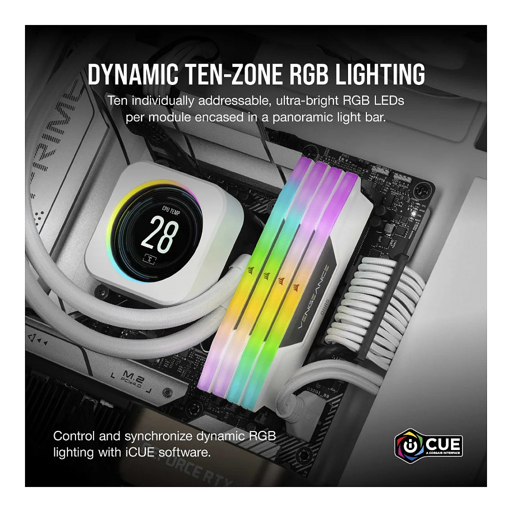 RAM Memorie DDR5 CORSAIR DIMM Kit 64 GB / 6000 MT/s – CL30 – VENGEANCE RGB / Bardhë - 9