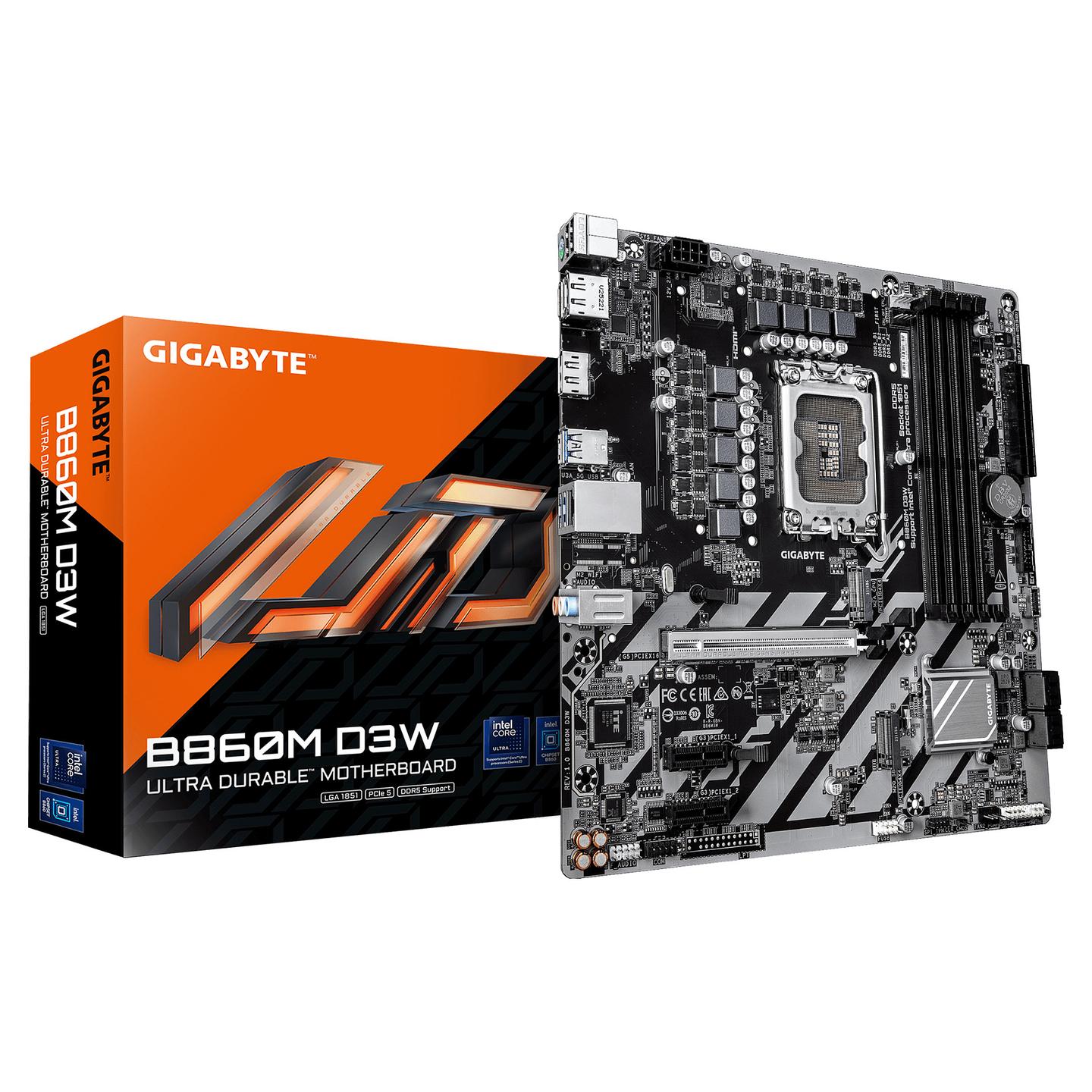 Motherboard GIGABYTE B860M D3W, Intel LGA1851, B860, DDR5, Micro-ATX, PCIe 5.0, 2x M.2, Gigabit LAN