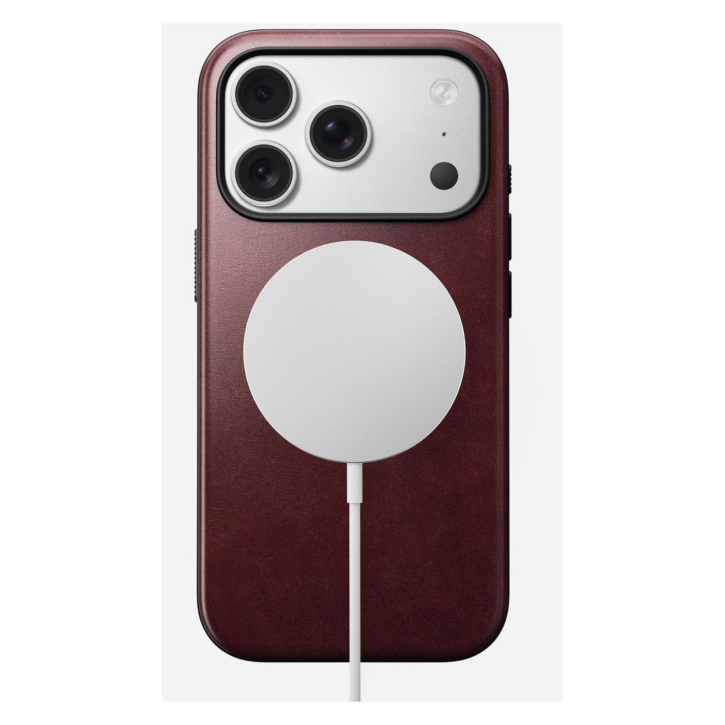 Case për Telefon Nomad Modern Leather Case, iPhone 17 Pro, Lëkurë Horween, MagSafe, Mbrojtje deri 2.4m - Bordo - 2