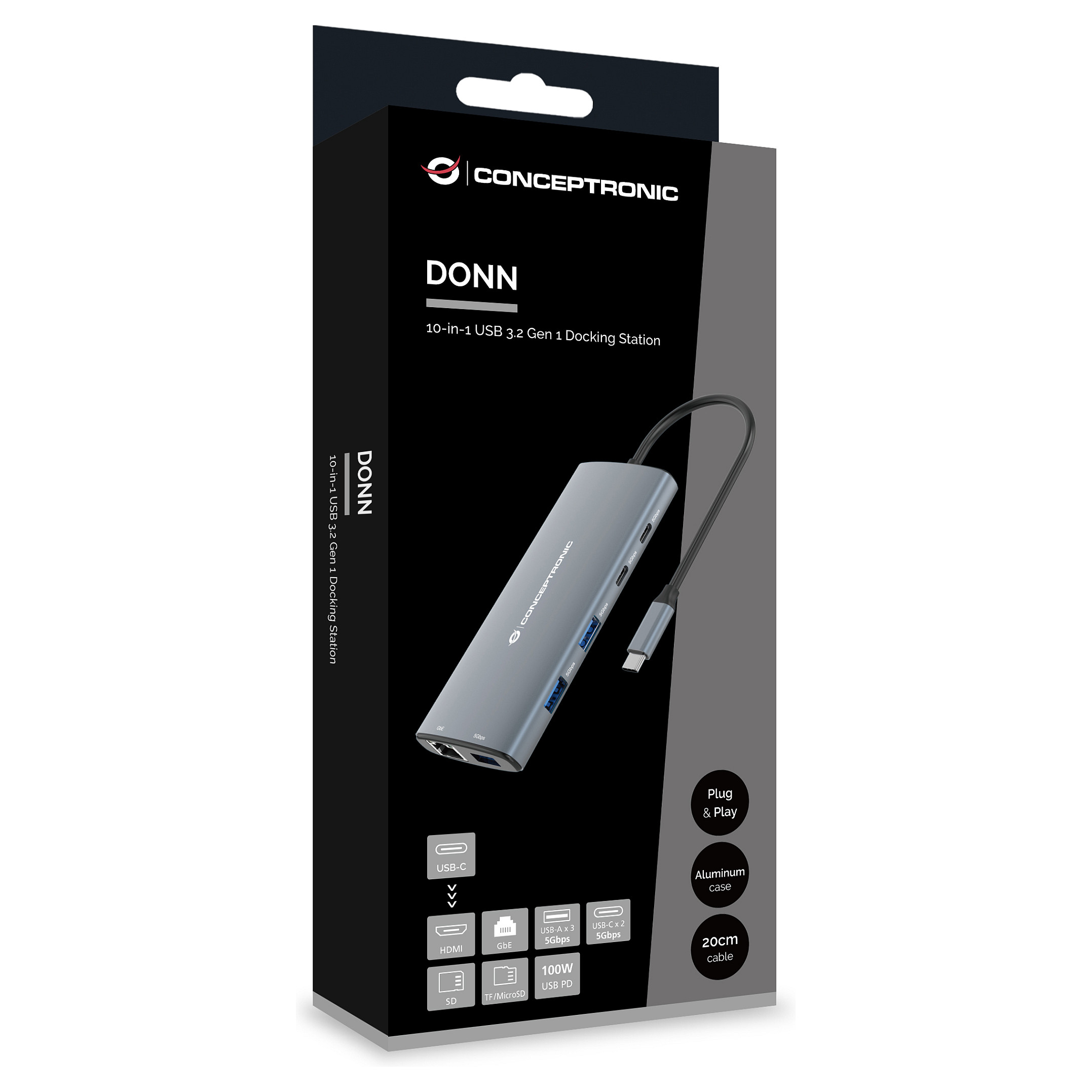 Hub Udhëtimi CONCEPTRONIC 10-në-1 USB-C në HDMI/2xUSB-C/3xUSB-A - Hiri - 5