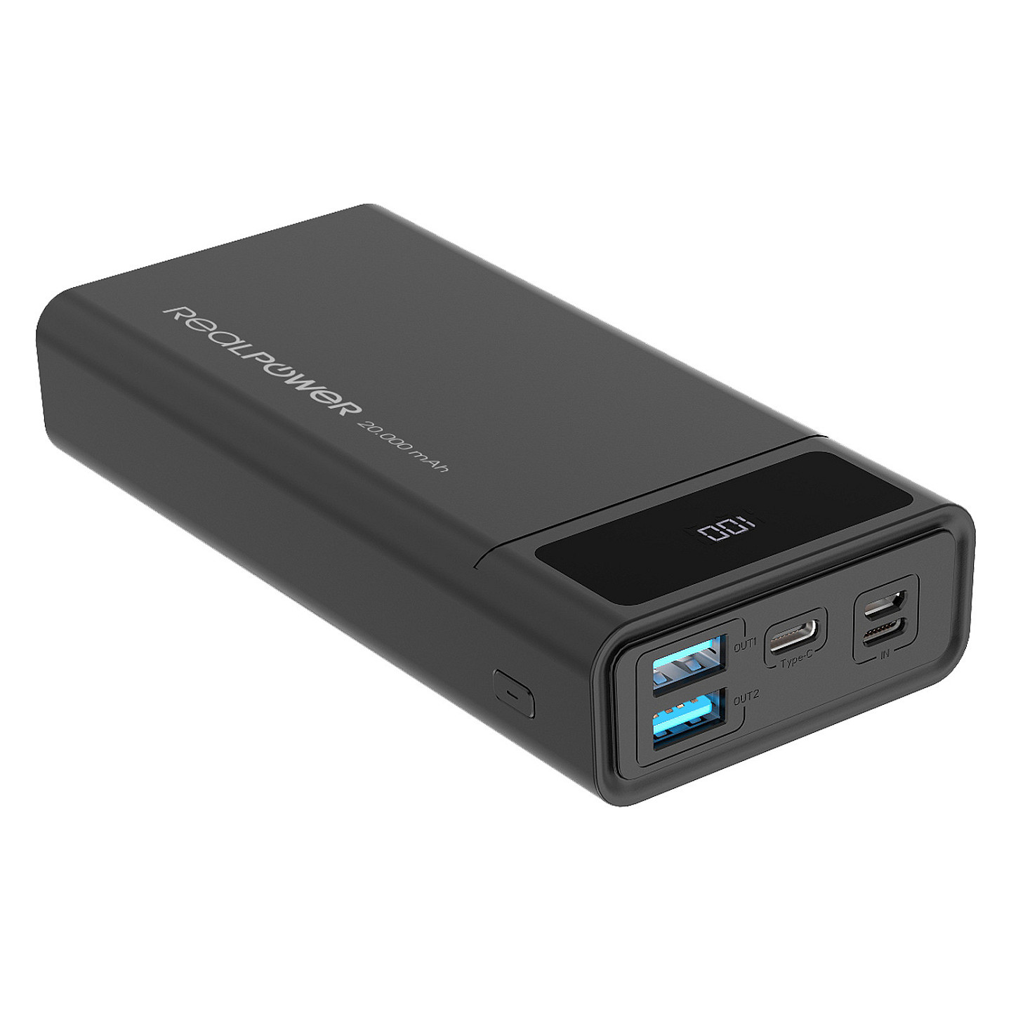 Powerbank RealPower PB-20k PD / 20000mAh / 18W / 2x USB-A + USB-C / Ekran – Zezë