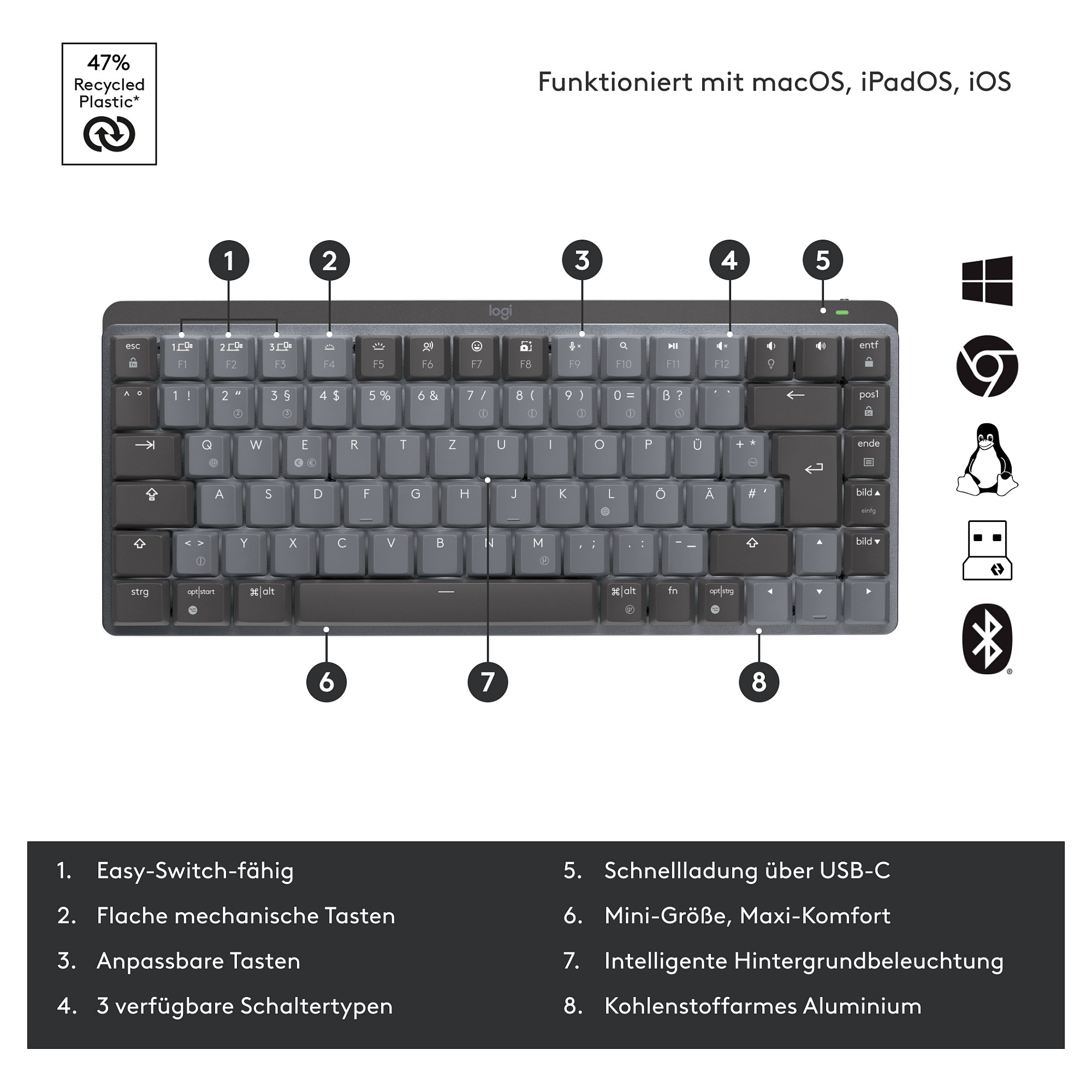 Tastierë Gaming Logitech Master Series MX Mechanical Mini Wireless / QWERTZ - Gri - 7