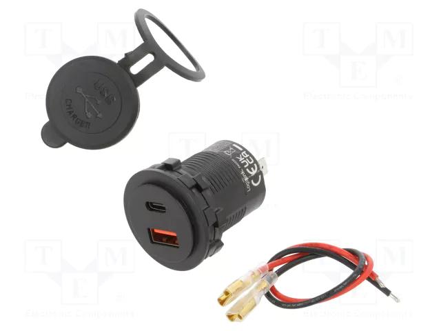 Adapter telefoni për veturë LogiLink PA0330 / 1x USB-A / 1x USB-C / PD / 60W – Zezë