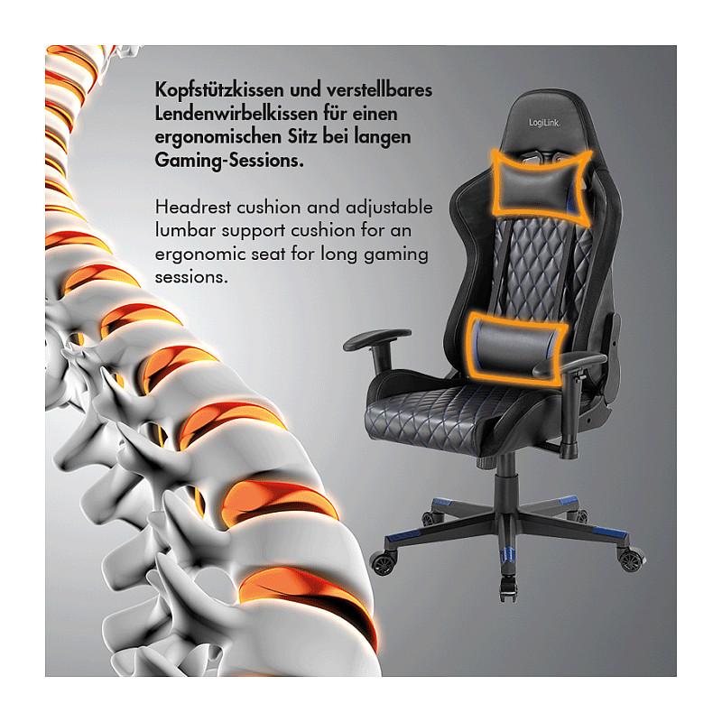 Karrige Gaming LogiLink EO0076 / RGB / Mbështetje për kokë dhe mes / Krahë 2D / 90-150° / 150 kg – Zezë/Blu - 4
