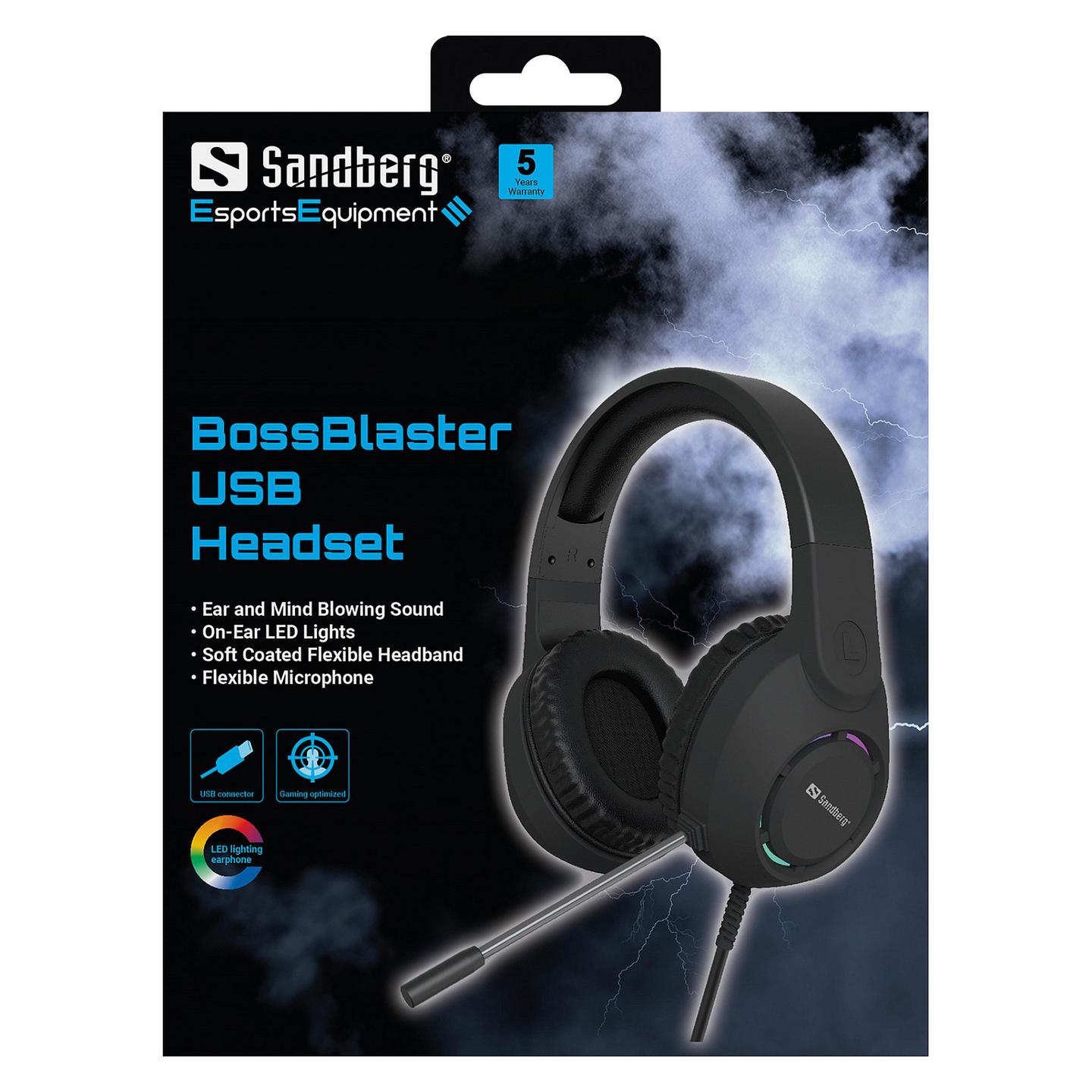 Kufje Gaming Sandberg BossBlaster USB Headset 126-49 / USB-A / 50mm / 20-20000Hz / Mikrofon / LED - Zezë - 5