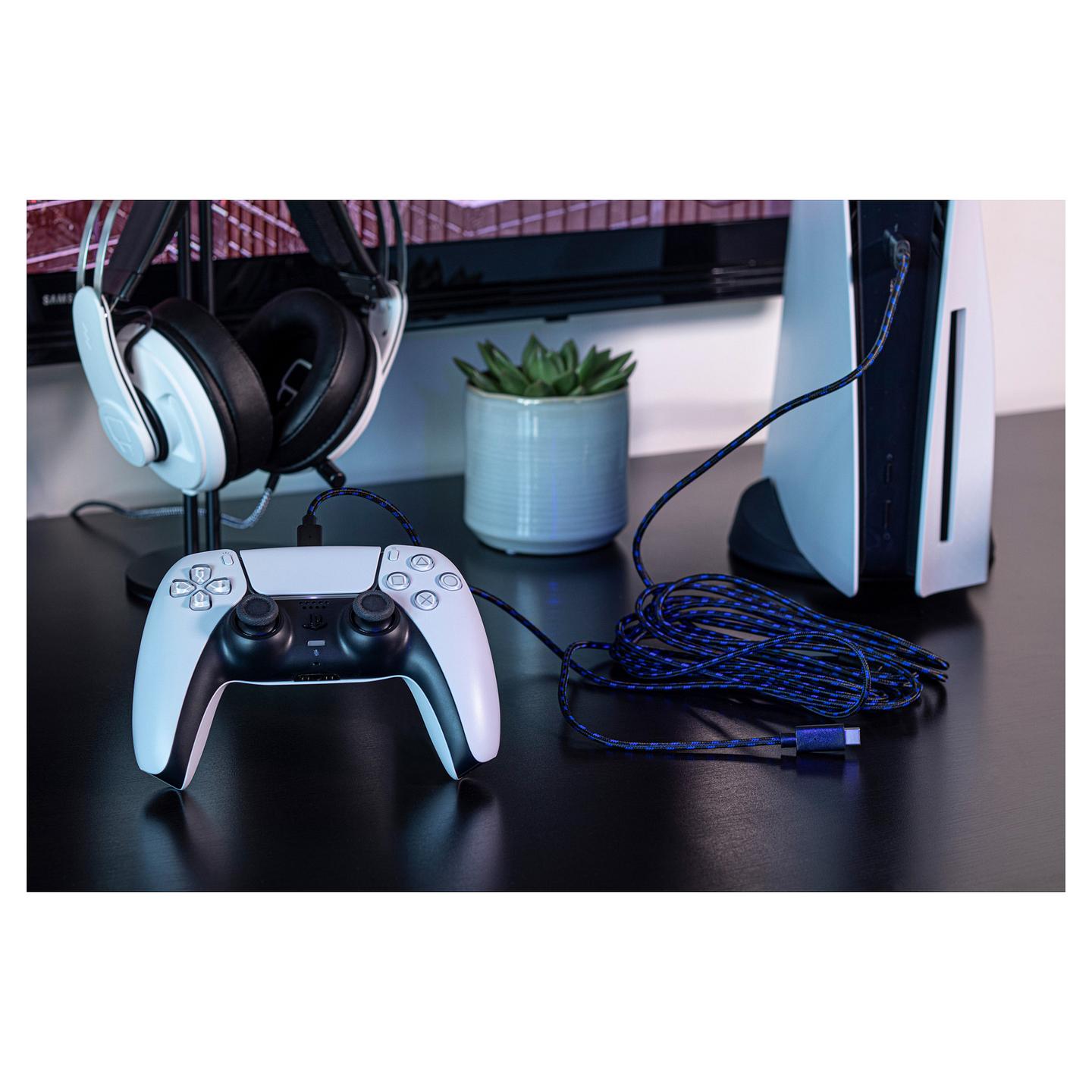 Aksesorë për Konsolë Venom VS5002 / PlayStation 5 / Dual Play & Charge Cable / USB-A në 2x USB-C / 3 m – Zezë/Blu - 6