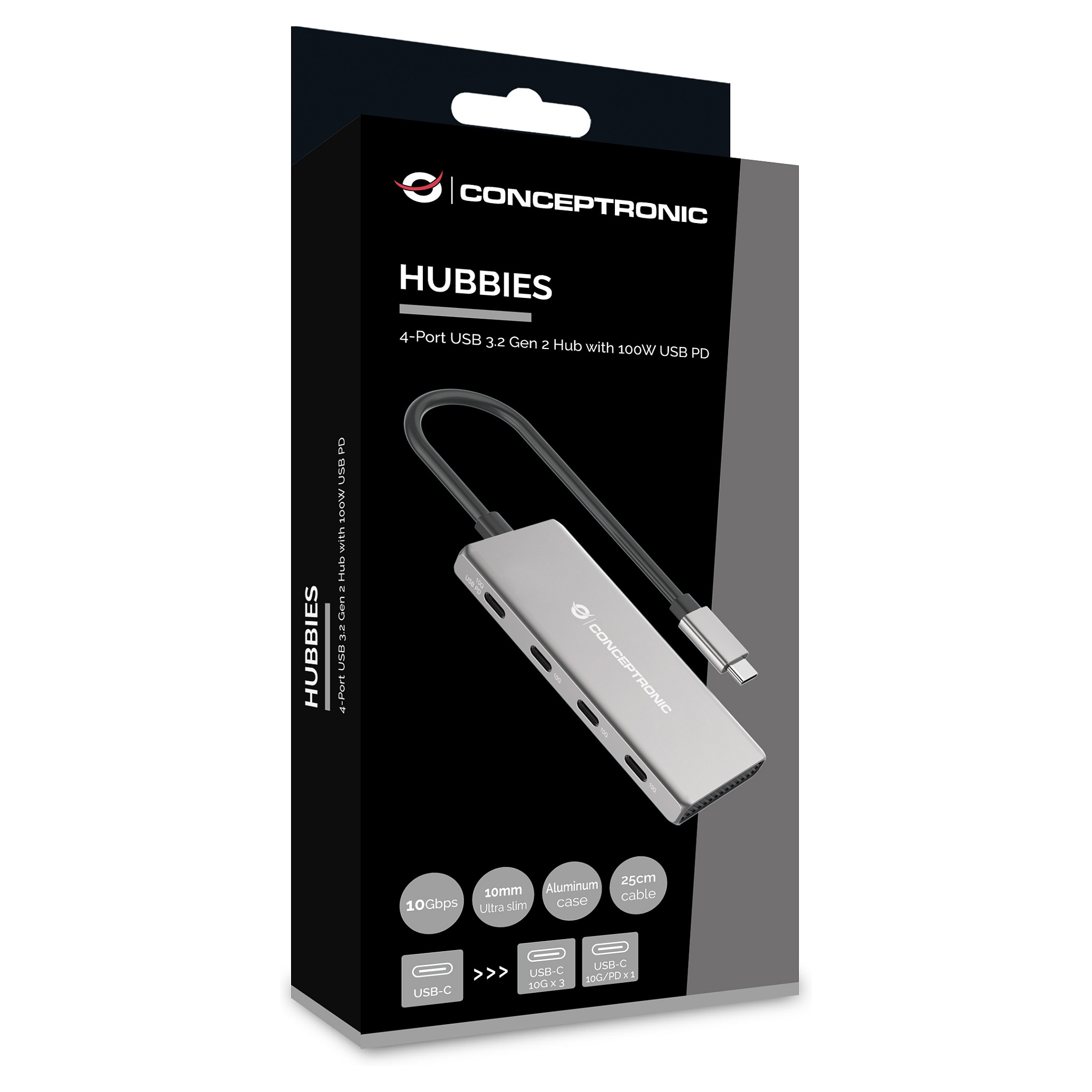 Hub Udhëtimi CONCEPTRONIC 4-në-1 USB-C në 3xUSB-C 100W PD - Hiri - 7