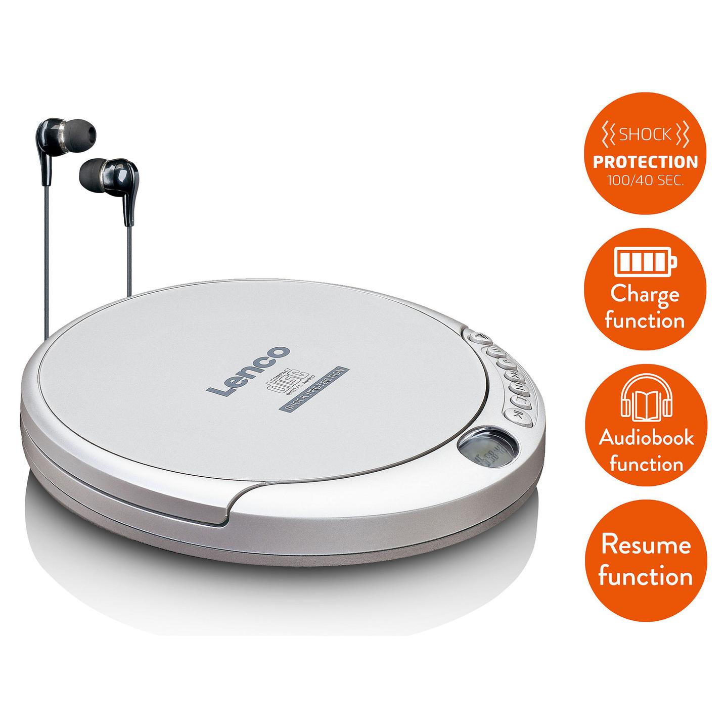 CD Player portativ Lenco CD-201, MP3, Memorie kundër goditjeve 100 sekonda, LCD, dalje 3.5 mm - Argjend - 4