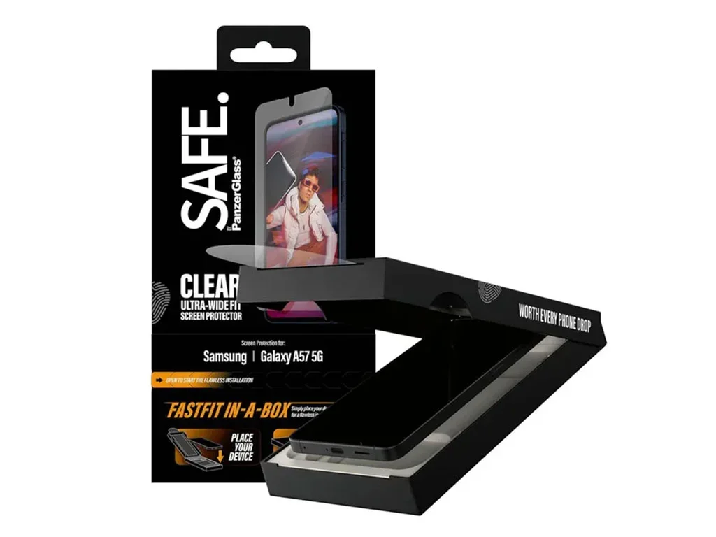 Mbrojtës Ekrani PanzerGlass SAFE. Samsung Galaxy A57 5G / Ultra-Wide Fit / FASTFIT IN-A-BOX / Tempered Glass - Transparente - 3