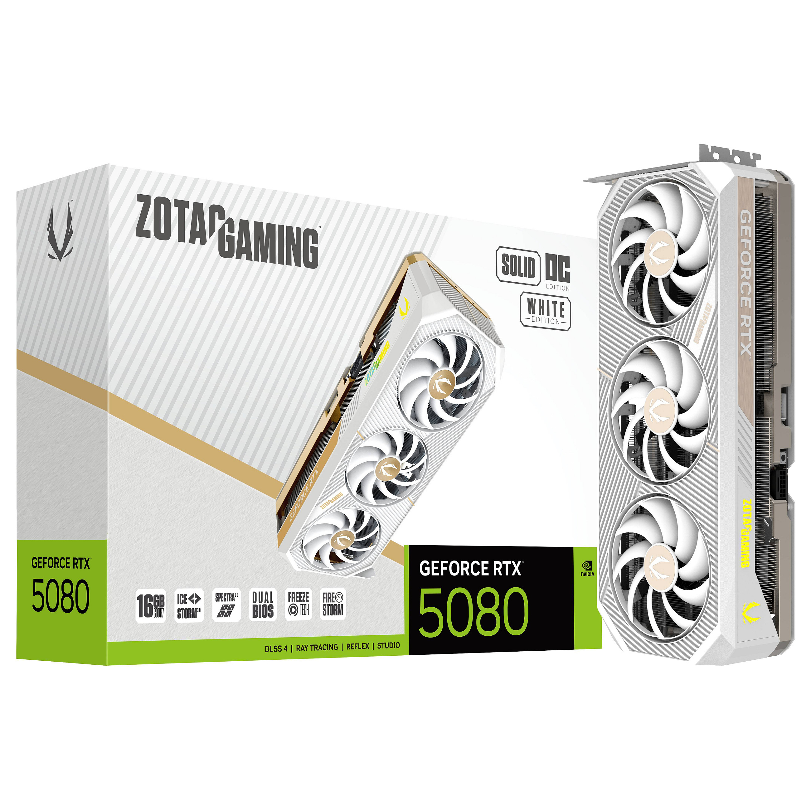 Kartë Grafike NVIDIA ZOTAC GAMING GeForce RTX 5080 SOLID OC / 16GB GDDR7 / PCIe 5.0 / 3 Fan – Bardhë - 8