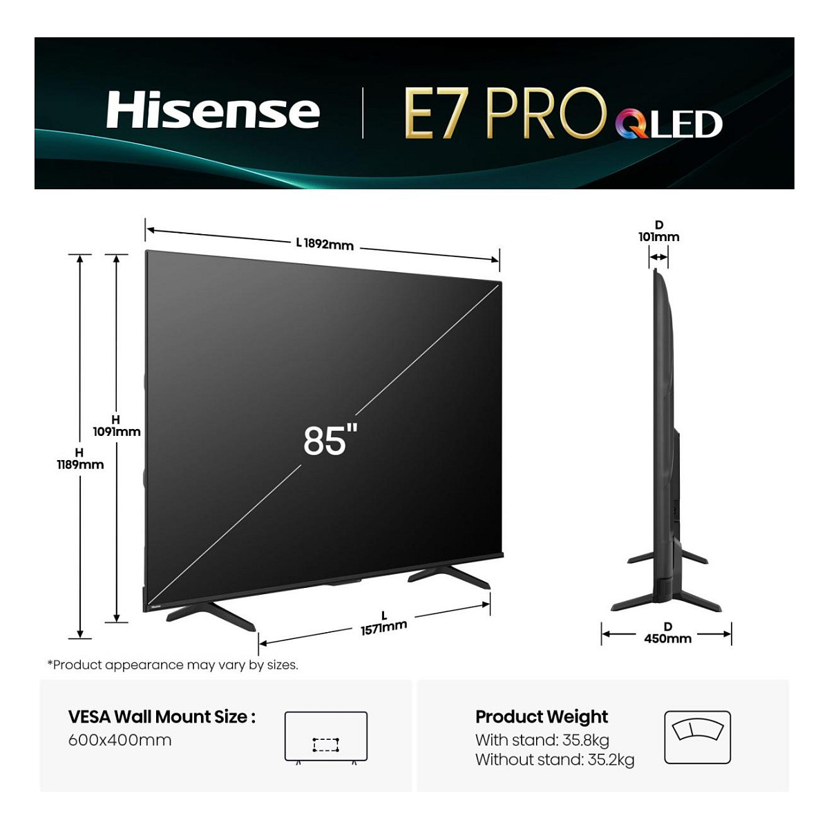 Smart TV Hisense 85E77Q PRO / 85"/ 4K Ultra HD / QLED / 144Hz / HDMI+USB - Zezë - 2
