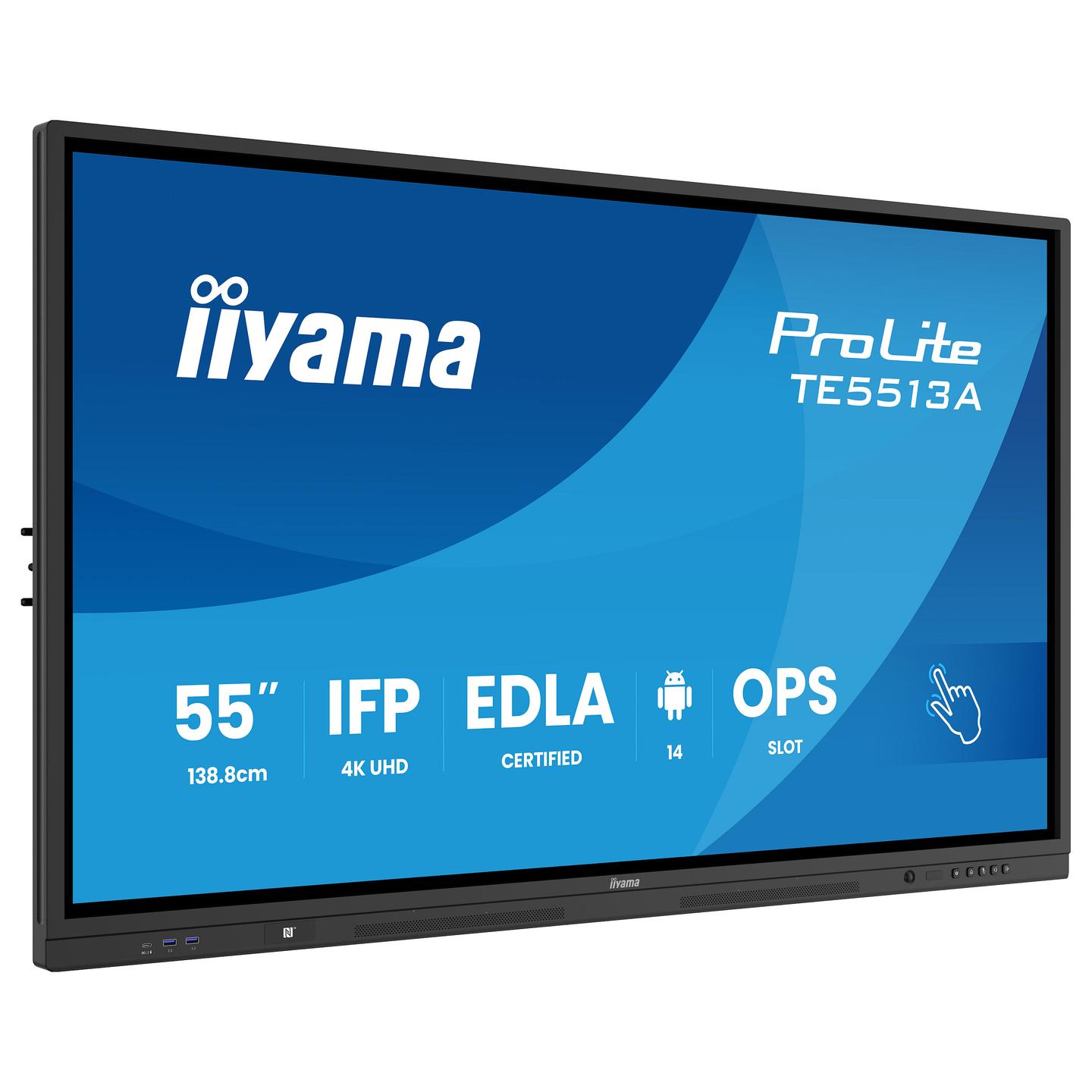 Interaktiv (Smart Board) iiyama ProLite TE5513A-B3AG, 54.6", 4K UHD, IPS, PureTouch-IR+, Wi-Fi 6E, 2xHDMI, DisplayPort, USB-C, NFC - Zezë - 3