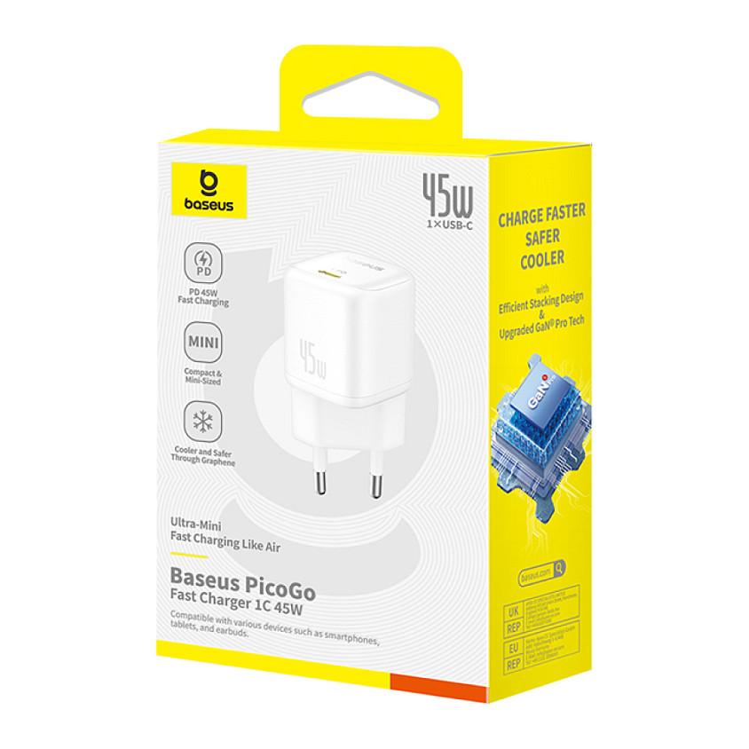 Adapter Baseus PicoGo P10176800213-00 / 45W / GaN / 1x USB-C PD / PPS / Universal – Bardhë - 6