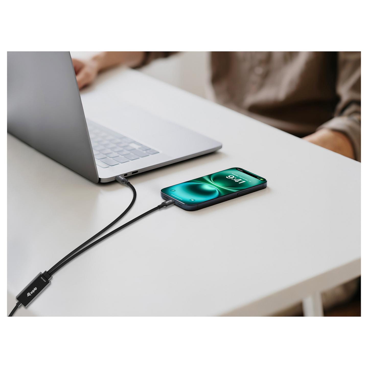 Kabllo USB Equip 128895 / USB-C në 2x USB-C / USB 2.0 / 480 Mbit/s / PD 140W / 1.5m - Zezë - 7