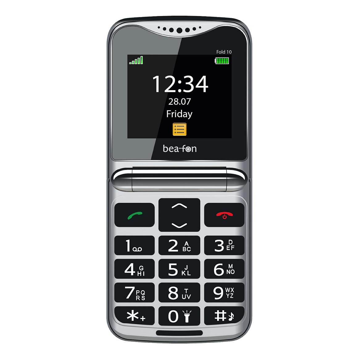 Telefon i thjeshtë Bea-fon Fold10, Single SIM, 2.2", Bluetooth, FM Radio, 0.3MP, 1000mAh - Zezë/Argjendtë