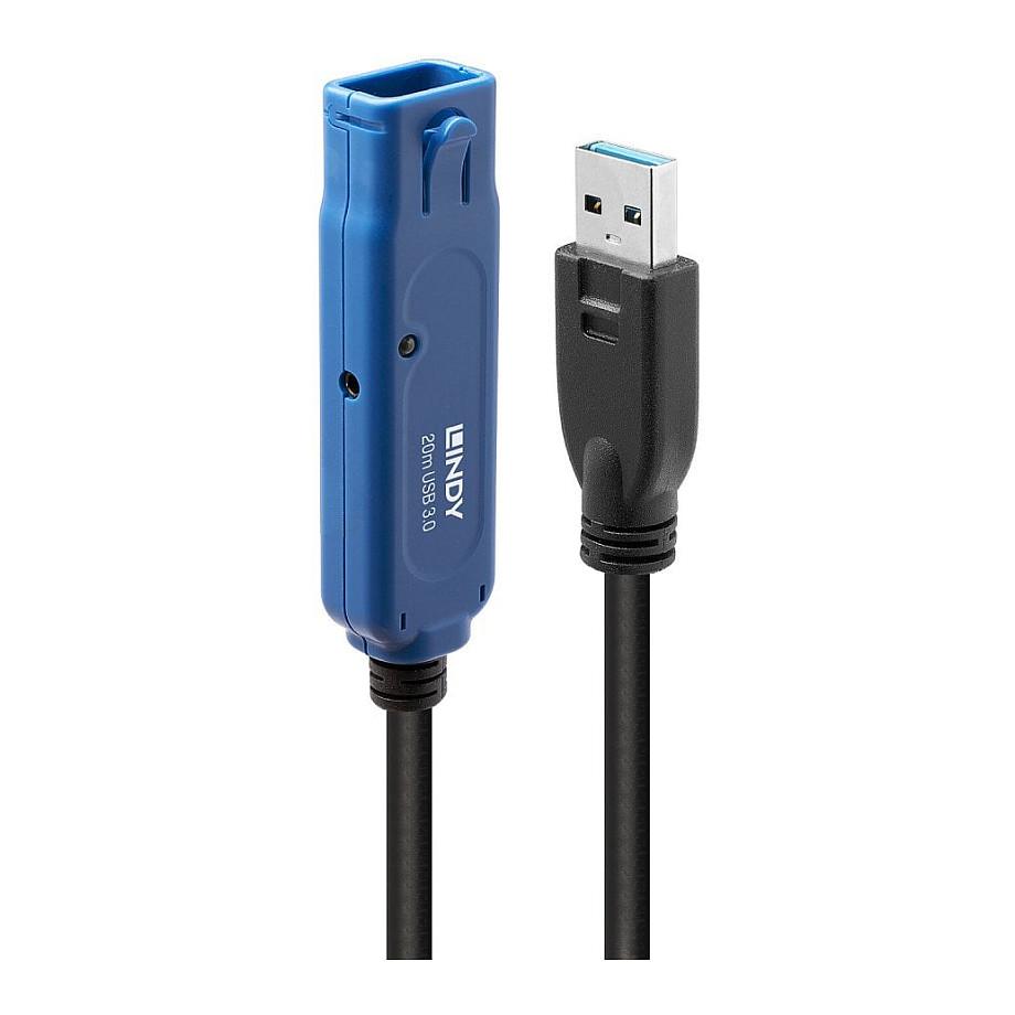 Kabllo USB Lindy 43361, USB-A mashkull në USB-A femër, USB 3.0, zgjatues aktiv, 5 Gbit/s, 20 m - Zezë