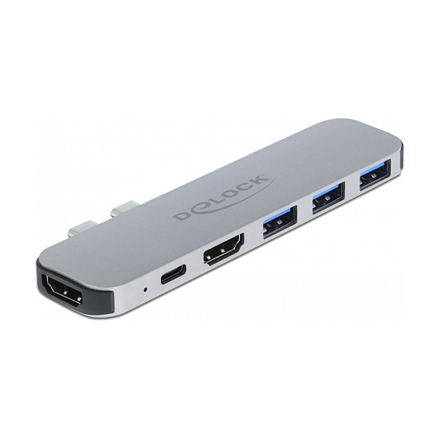 Docking Station për MacBook / 2xHDMI / 3xUSB-A / 1xUSB-C - Argjend - 1