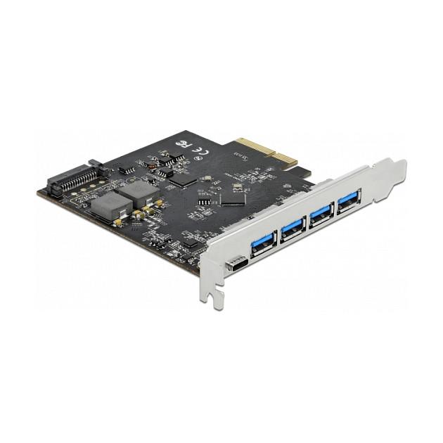 Kartë Zgjerimi Delock 89026, PCI Express 3.0 x4, 1x USB-C + 4x USB-A, 10Gbps, ASM3142 + VL822 - 1