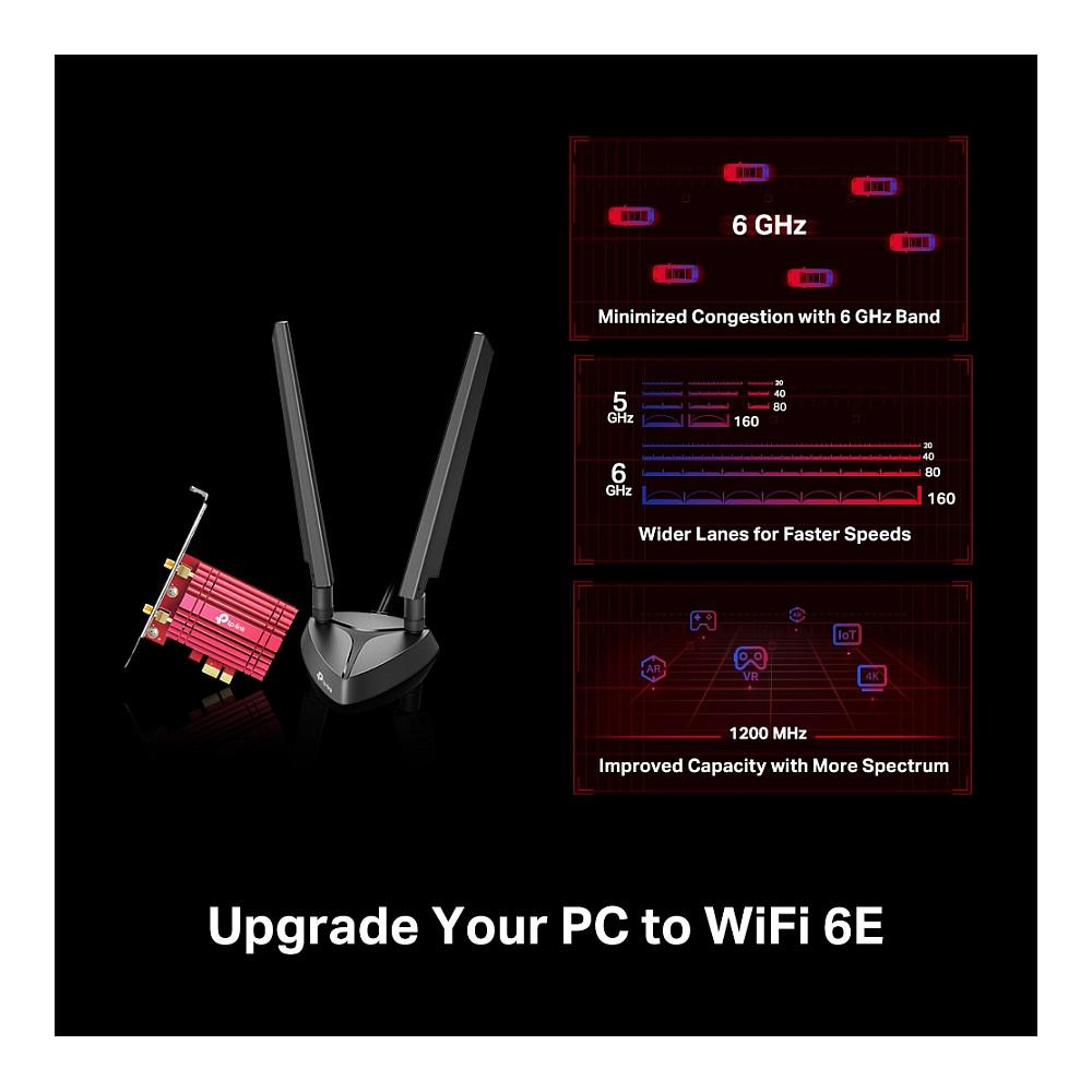 Kartë Rrjeti TP-Link Archer TXE75E, Wi-Fi 6E AXE5400, Tri-Band, Bluetooth 5.2, PCIe - Zezë/Kuqe - 5