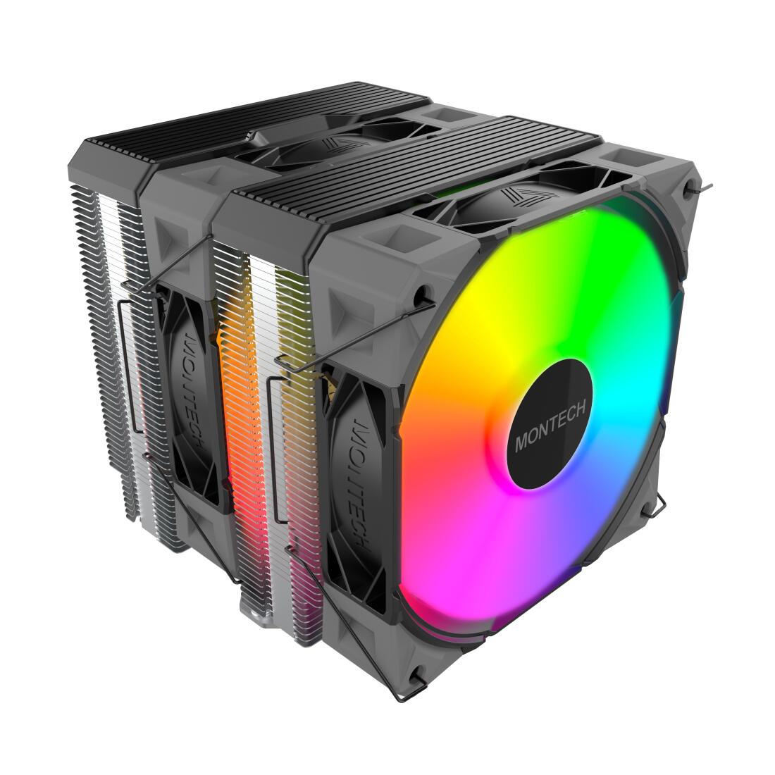 Ftohës për procesor Montech NX600 ARGB / Dual Tower / 2x 120mm ARGB Fan / 800-2000 RPM – Zezë