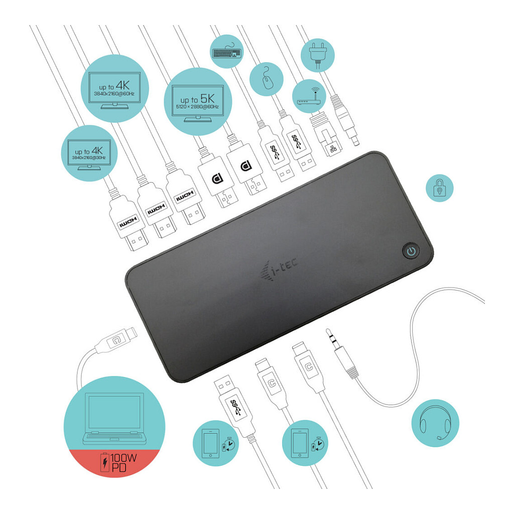 Docking Station I-TEC USB 3.0 / USB-C / Triple Display / 3x 4K @60Hz / PD 100W - Zezë - 4