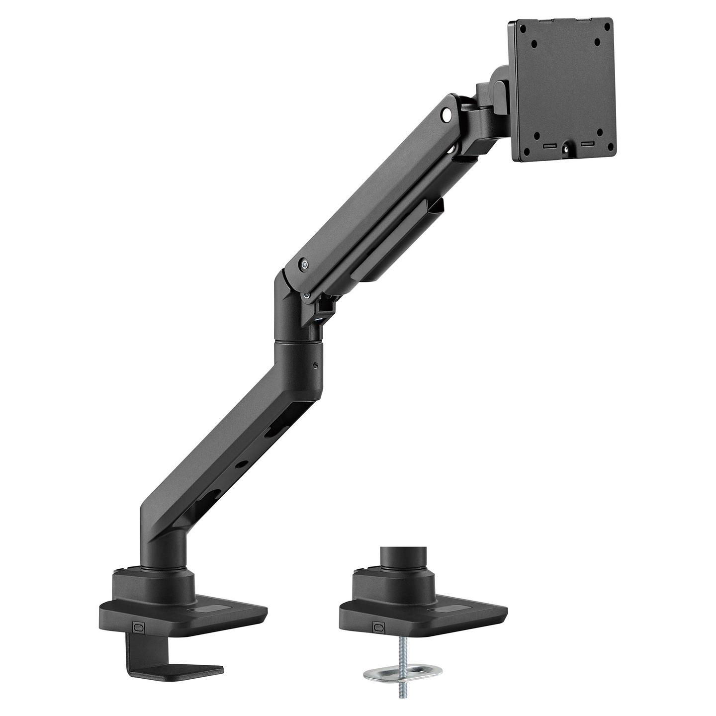 Mbajtëse për Monitor Equip 650180 / 1 Monitor / 17"-49" / 20kg / Gas Spring / Clamp-Grommet / Tilt -20° deri +50° / Swivel ±90° - Zezë
