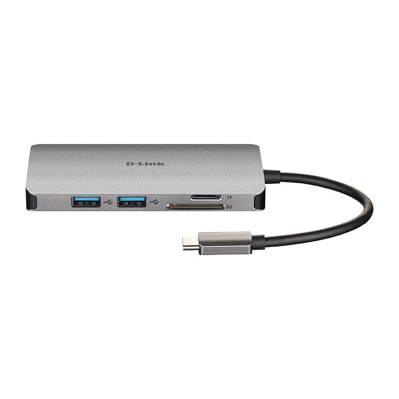 HUB D-Link DUB-M810 / USB C 8-Port Hub, HDMI 4K, USB, SD/microSD, LAN, passiv, Gri - 3