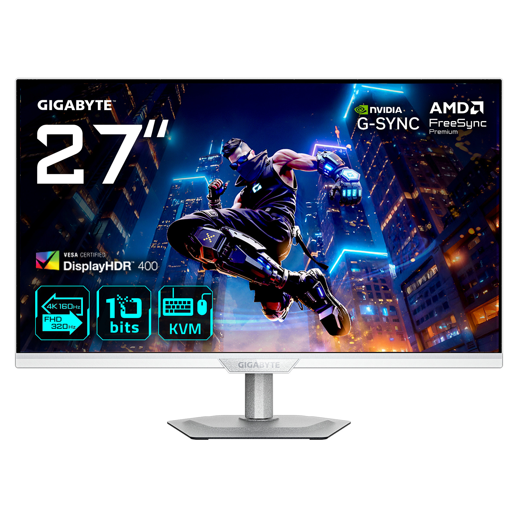 Monitor Gaming Gigabyte M27UP ICE / 27" / 4K UHD SS IPS / 160Hz / 1ms / HDMI+DisplayPort+USB-C - Bardhë