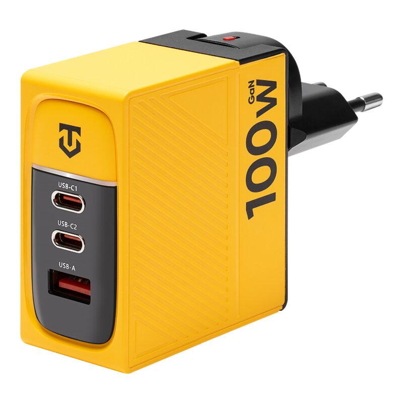 Karikues Tactical Nett Warrior GaN, 100 W, 2× USB-C, 1× USB-A, Karikim i Shpejtë – Verdhë
