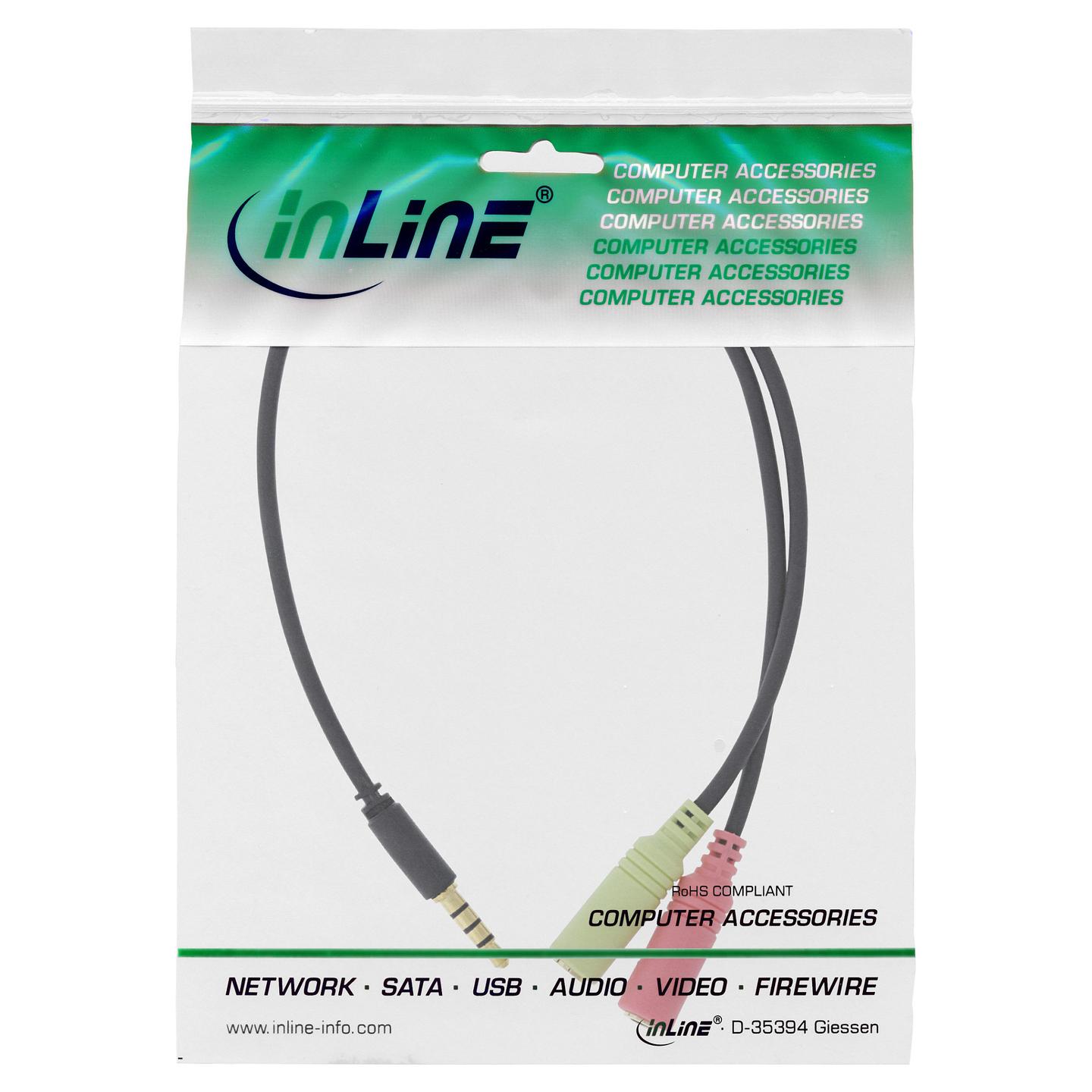 Adapter Audio InLine 99302J, 3.5mm 4-pin në 2x 3.5mm, CTIA, 1m – Zezë - 2