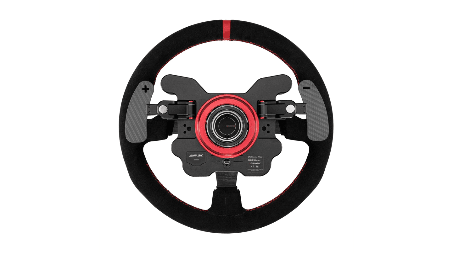 Timon Simagic GT1-SR / 330mm / Alcantara / HALL Paddles / QR70 - Zezë/Kuqe - 2